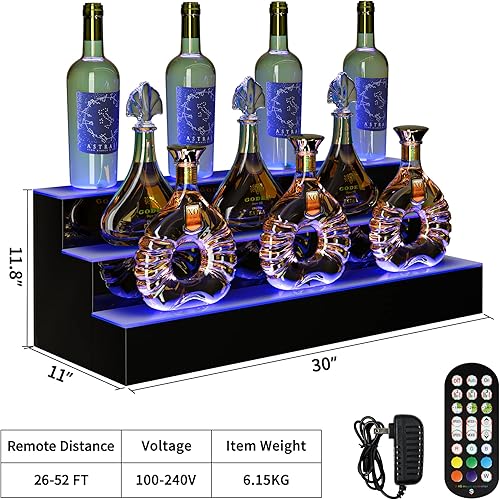 Miniatura 9 de YITAHOME Estante de exhibición de botellas de licor con luz LED, 3 escalones, 30 pulgadas, estante de alcohol para decoración del hogar, mostrador