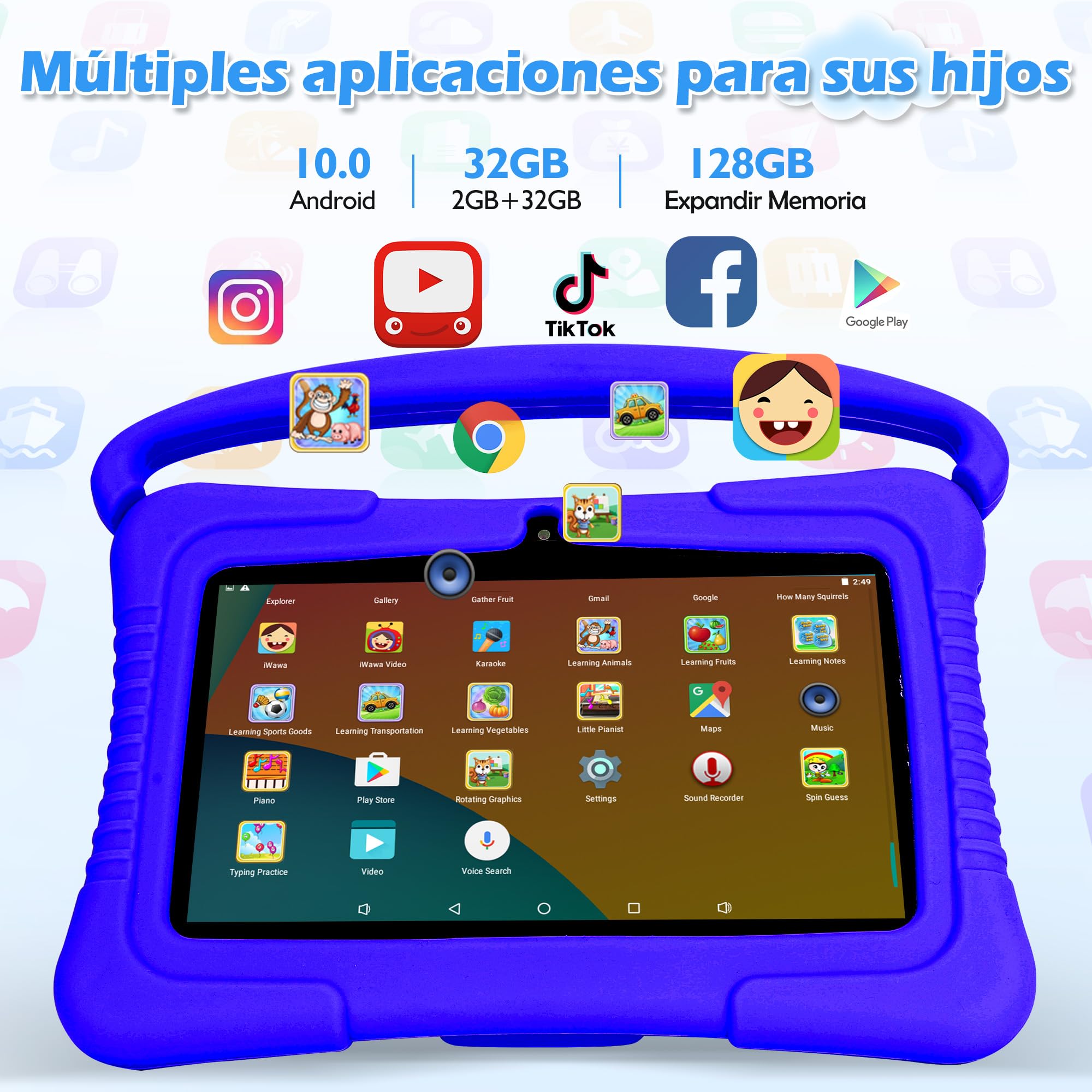 Veidoo Tableta Android para niños de 7 Pulgadas con WiFi, 2GB RAM / 32GB ROM, Pantalla táctil, Control Parental para niños pequeños, Cámara Dual, Juegos, Tableta educativa(Azul Oscuro)