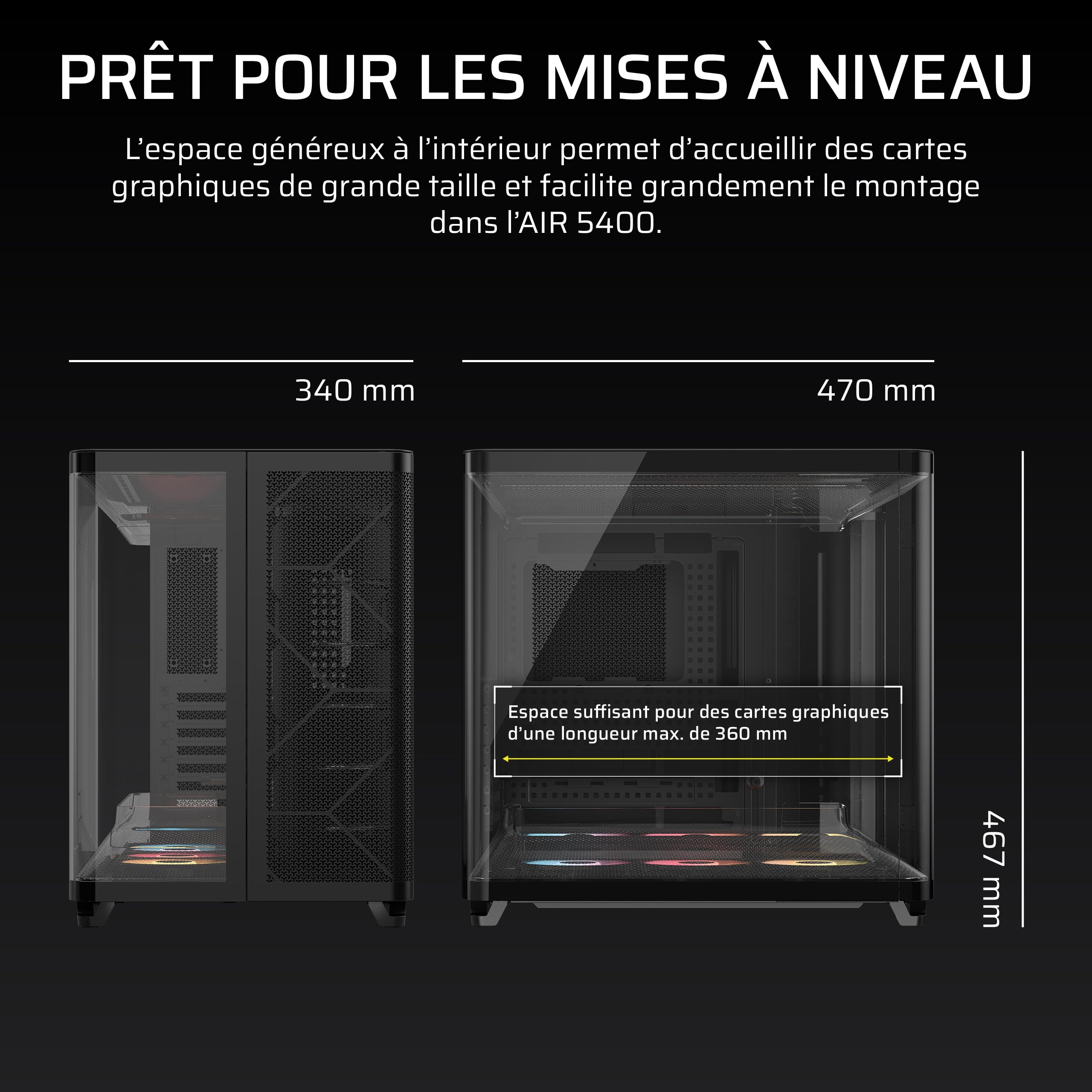 CORSAIR AIR 5400 RS-R ARGB Boîtier PC Triple Chambre Moyen-Tour – Noir | 3x Ventilateurs RS-R ARGB Inclus, Panoramique, Chambre Isolée pour AIO 360mm, Compatible Mères À Connexion Inversée