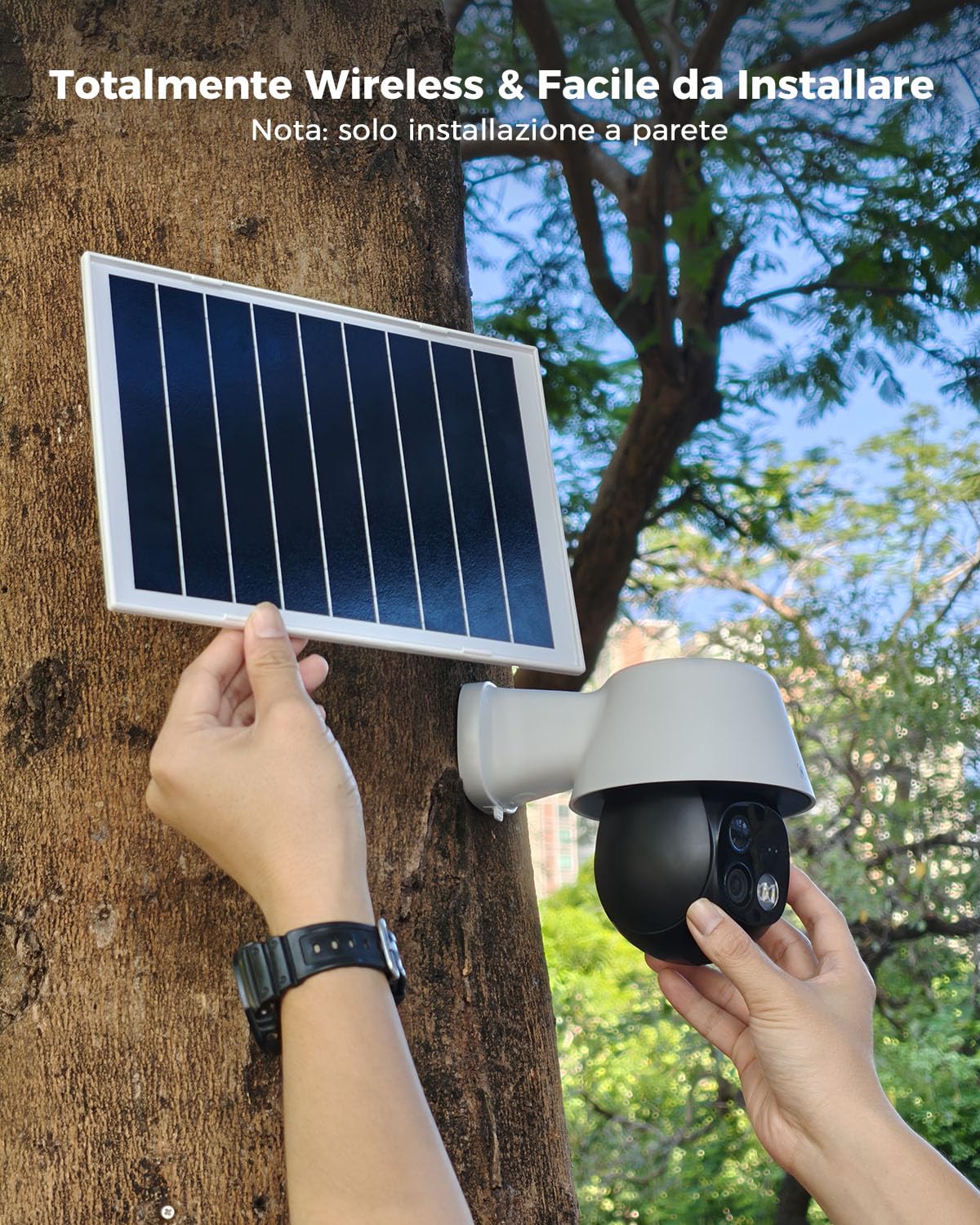 COCOCAM 24/7 AOV 4G Telecamera Esterno con SIM 30m Visione Notturna | 10000mAh Batteria & 8W Pannello Solare, Tracciamento Auto & Rilevamento AI, 2K PTZ, Scheda eSIM Inclusa (Senza WiFi)