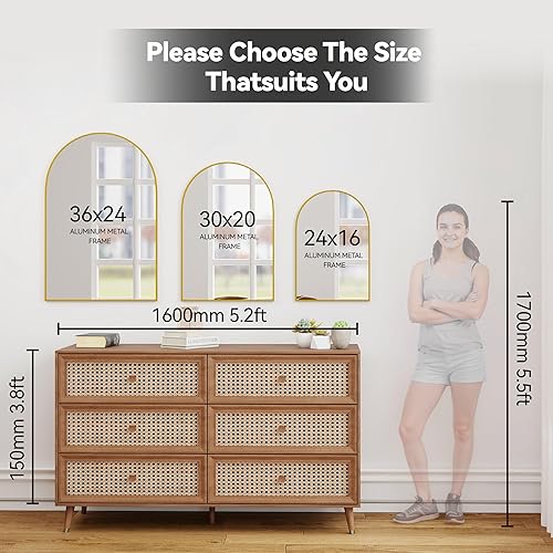 Miniatura 5 de Espejo de Arco Rectangular de 30x20 Montado en Pared para Colgar o Contra la Pared Marco de Aleación de Aluminio Metálico Espejos para Entrada