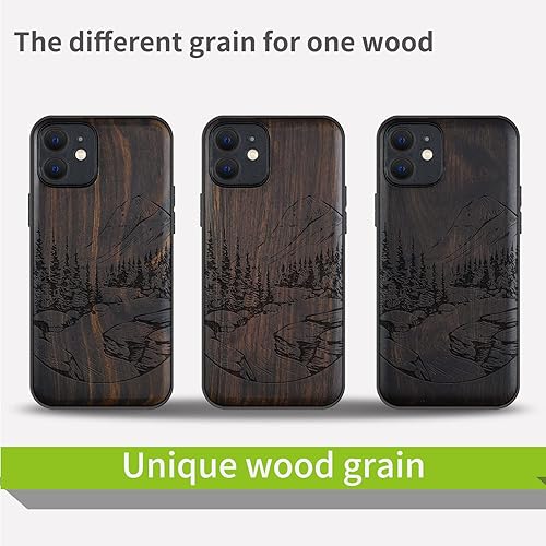 Miniatura 7 de Carveit Funda magnética de madera para iPhone 12 madera natural y TPU suave negro a prueba de golpes, funda de madera única compatible con magsafe