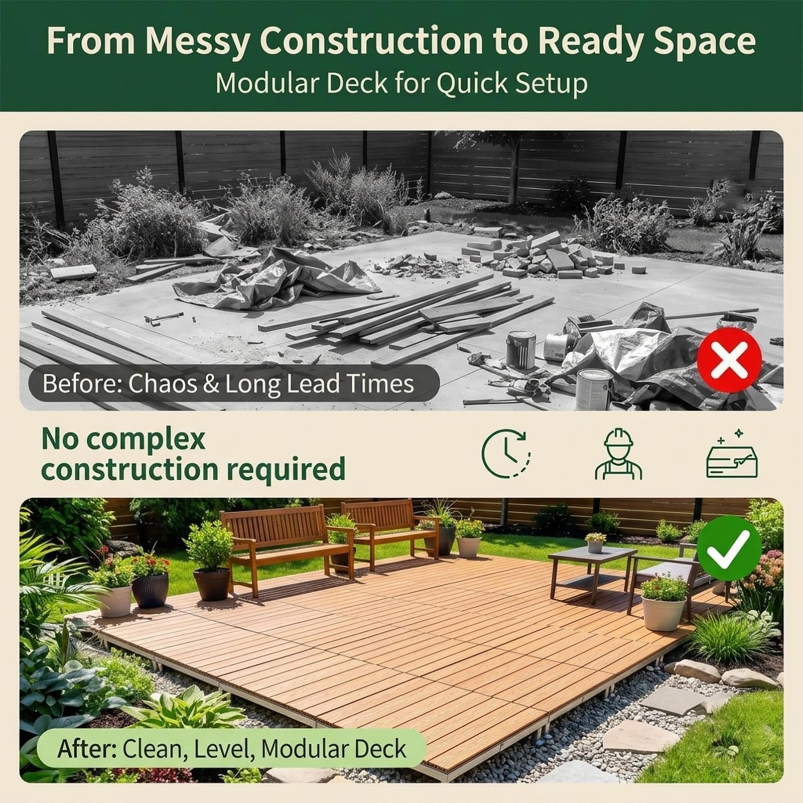 4 PCS Composite Pre Built Deck Platform, Kit Terrazzo Modulare WPC