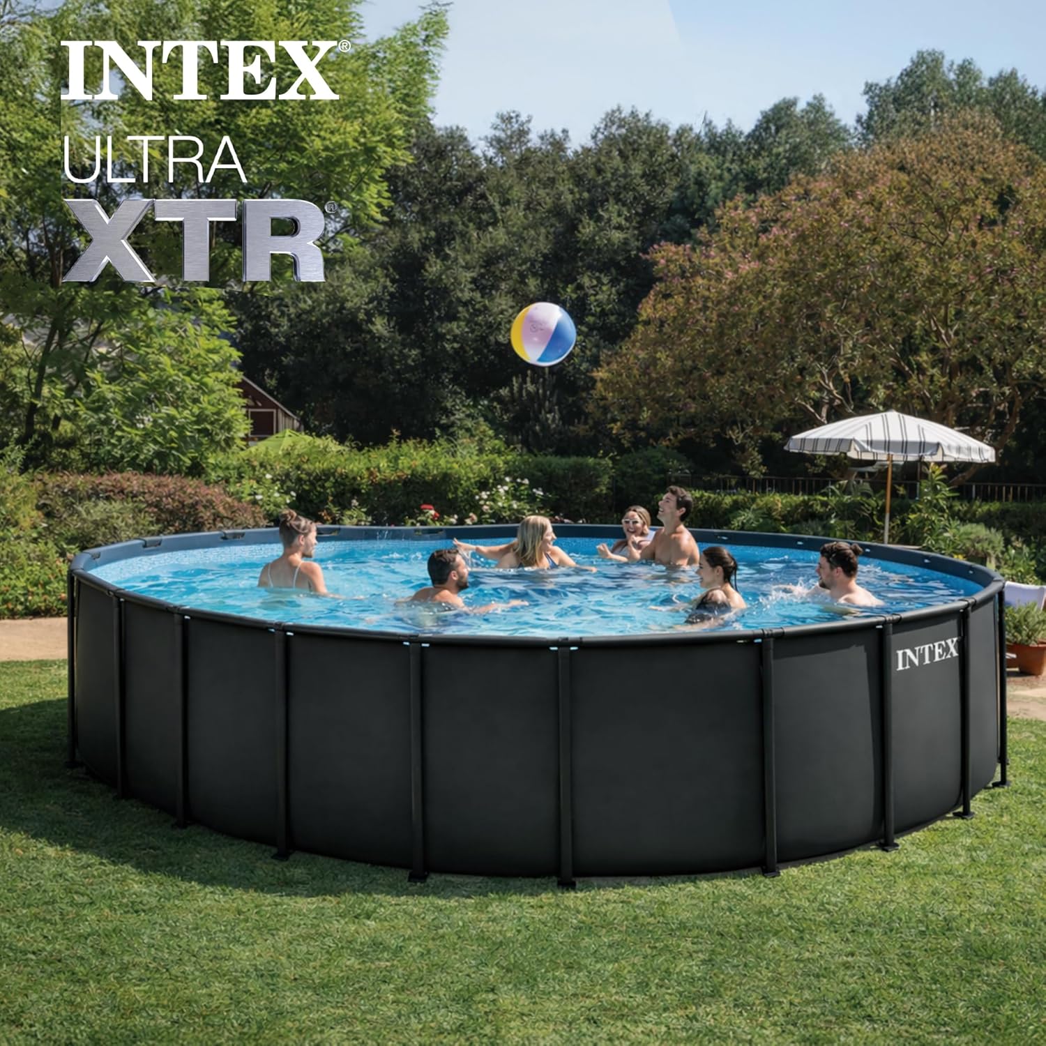 INTEX Ultra XTR 24 ft x 52 in Above Ground Pool Set, Round Swimming Pool with Steel Frame, 2100 GPH Sand Filter Pump, Ladder, Cover, & Ground Cloth