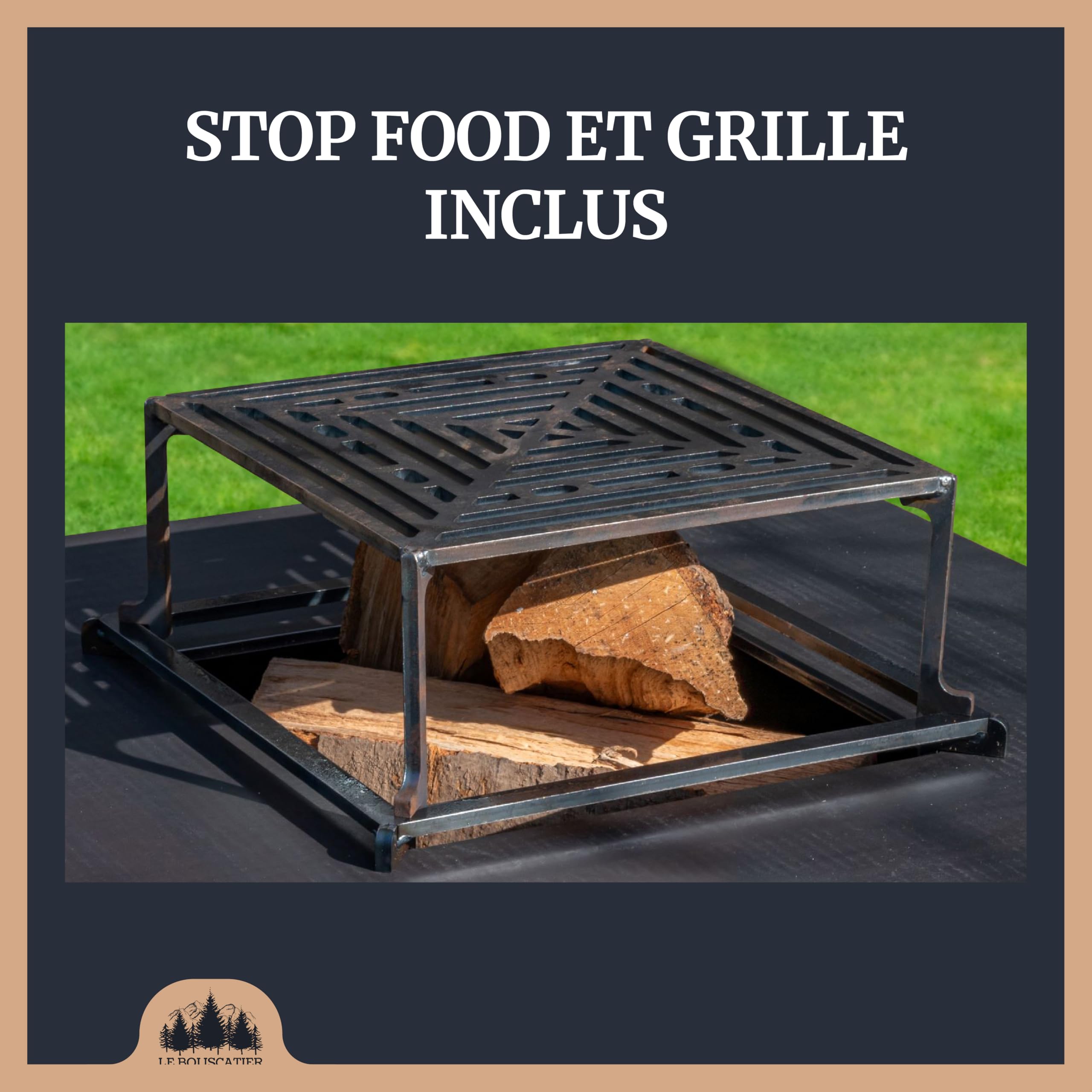 Brasero Plancha Acier Corten Barbecue Exterieur avec Rangement Bûches Grille Cuisson Stop Food Inclus