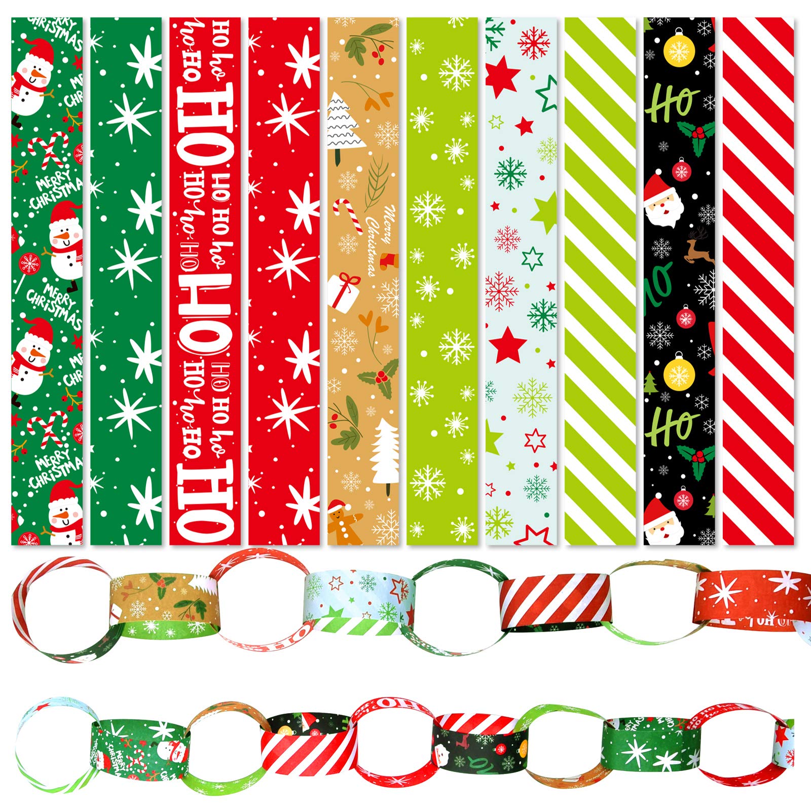 ASTARON 300 Pcs Christmas Paper Chains Festive Craft Paper Decorations 10 Styles, Multicolor