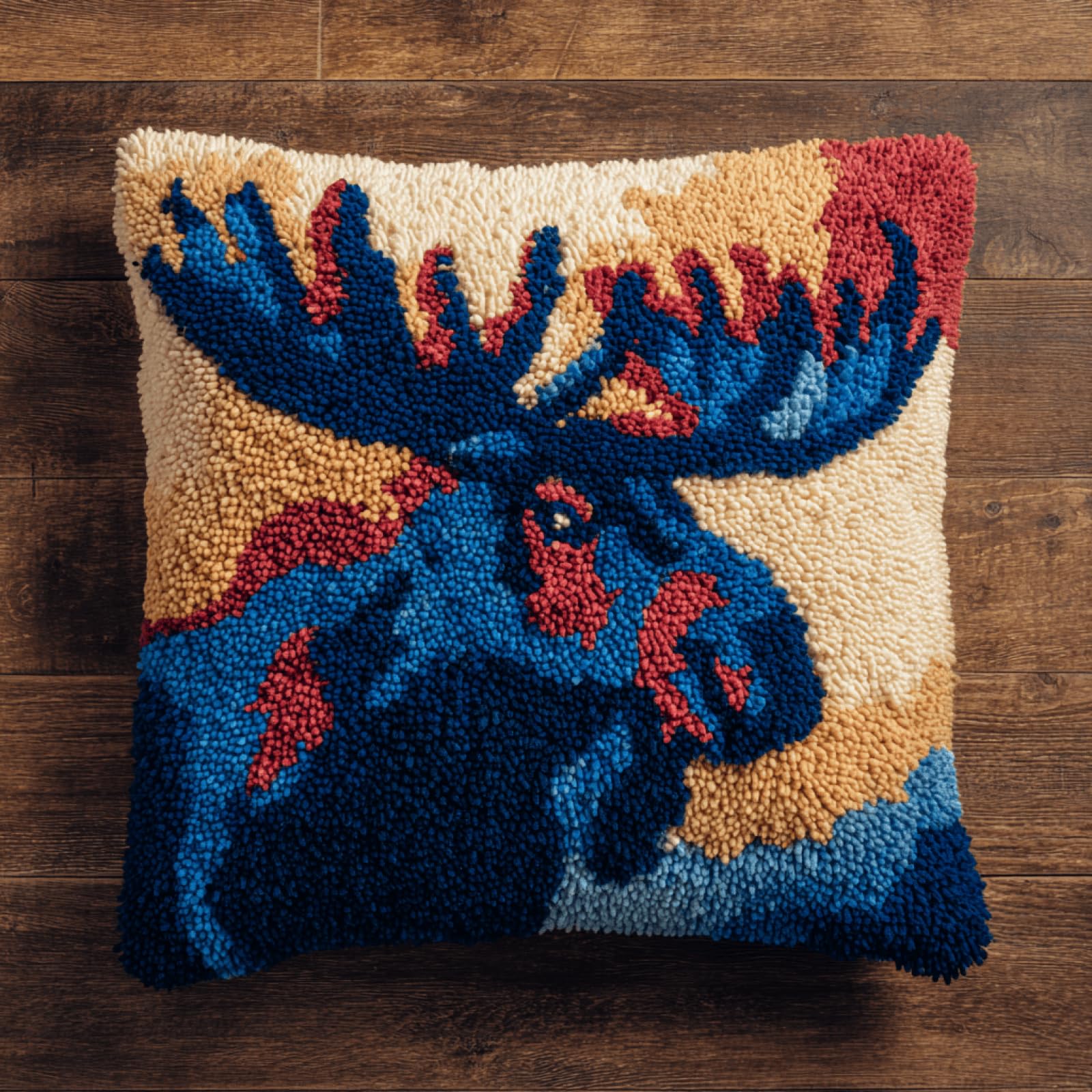 Kitphoenix Multicoloured Latch Hook Cushion Kit Gift Set Moose