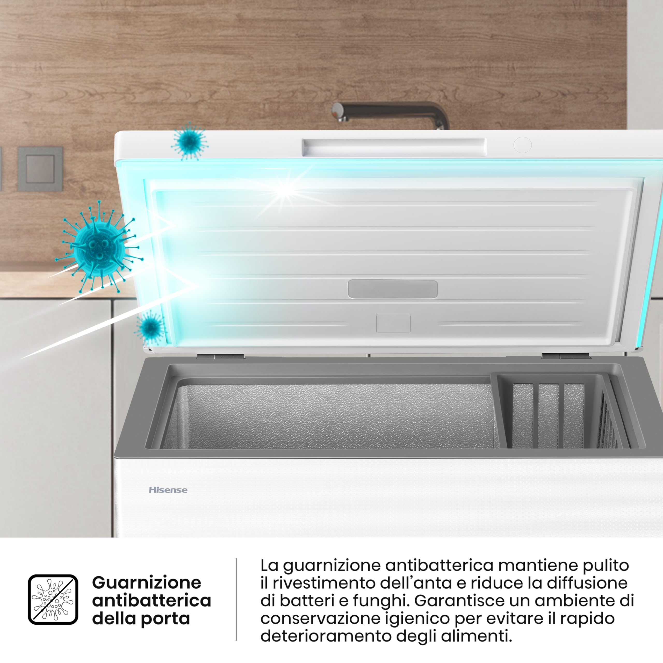 Hisense FT200N1AWE NUOVO Congelatore a pozzo 198 litri, Display Led, Super Silenzioso 40 db, classe E, (L*P*A): 78,7×55,9×85,8 cm, Bianco
