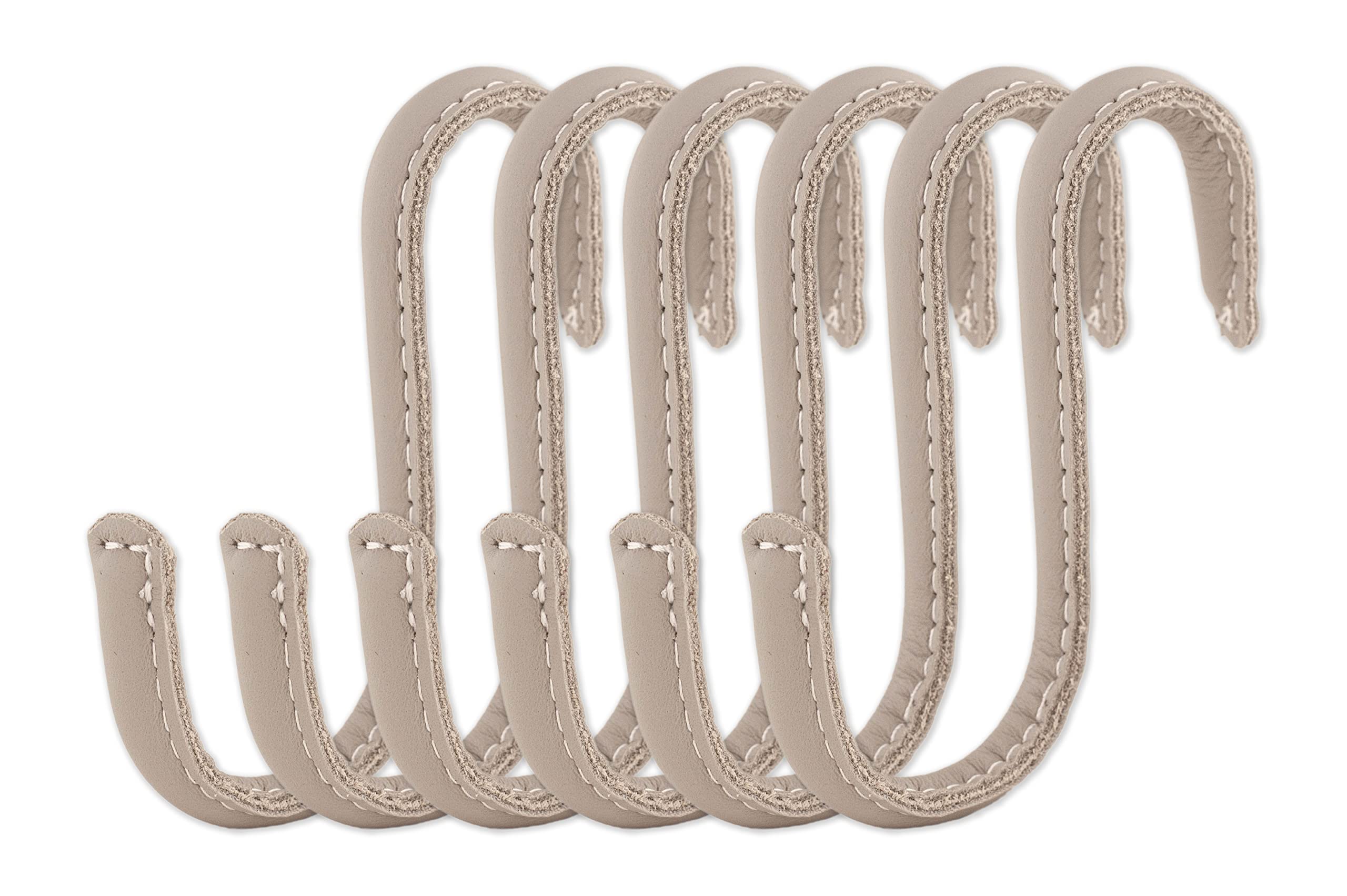 Brute Strength - Ganci a S con rivestimento in pelle pieno fiore - 2 pezzi - Grigio chiaro - 10 cm Ganci da appendere in acciaio inox per cucina, officina, bagno