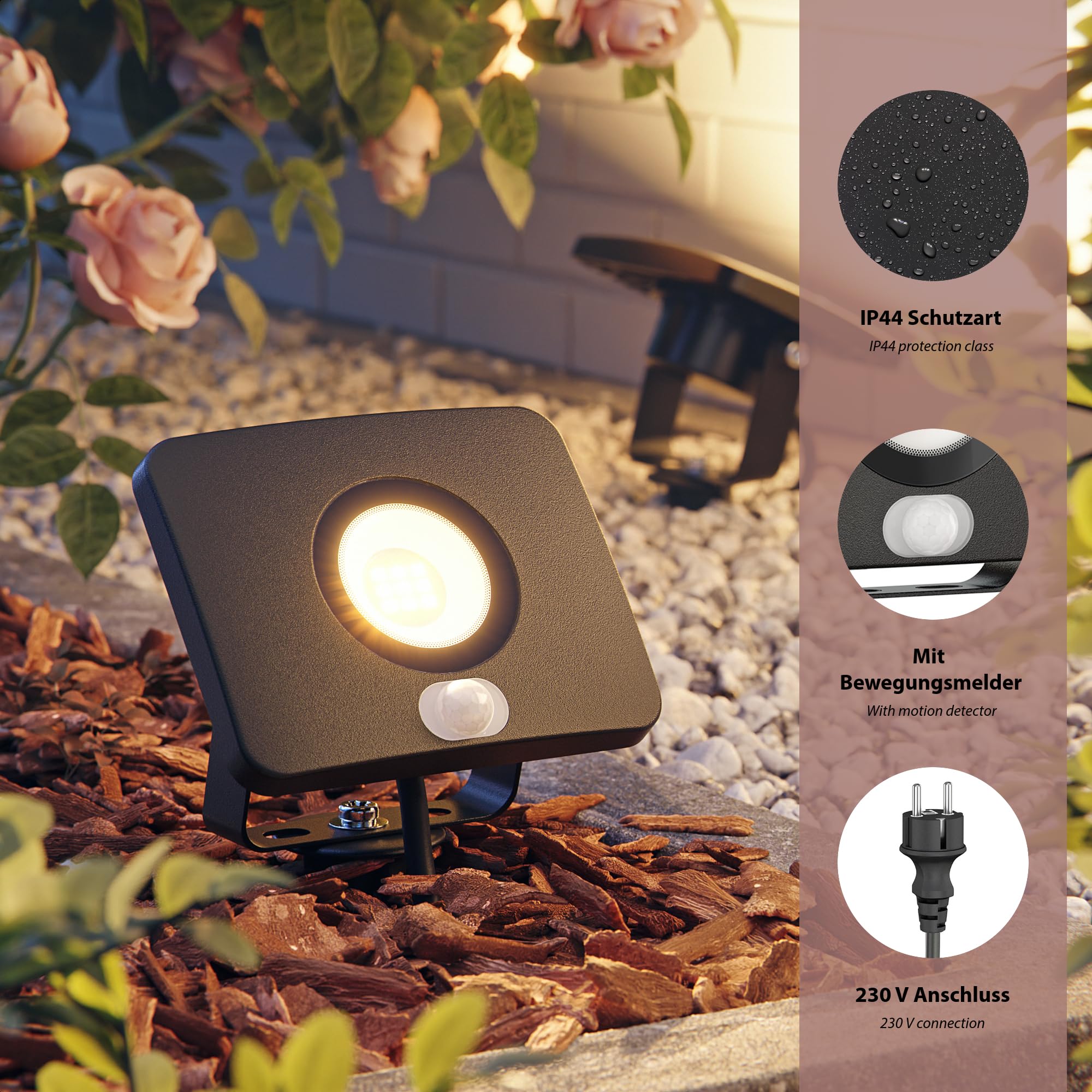 2 LED tuinspot WEGA voor buiten, IP44, bewegingsmelder, stekker, zwart, 11,9 W, 880lm, wit 2 LED tuinspot WEGA voor buiten, IP44, bewegingsmelder, stekker, zwart, 11,9 W, 880lm, wit