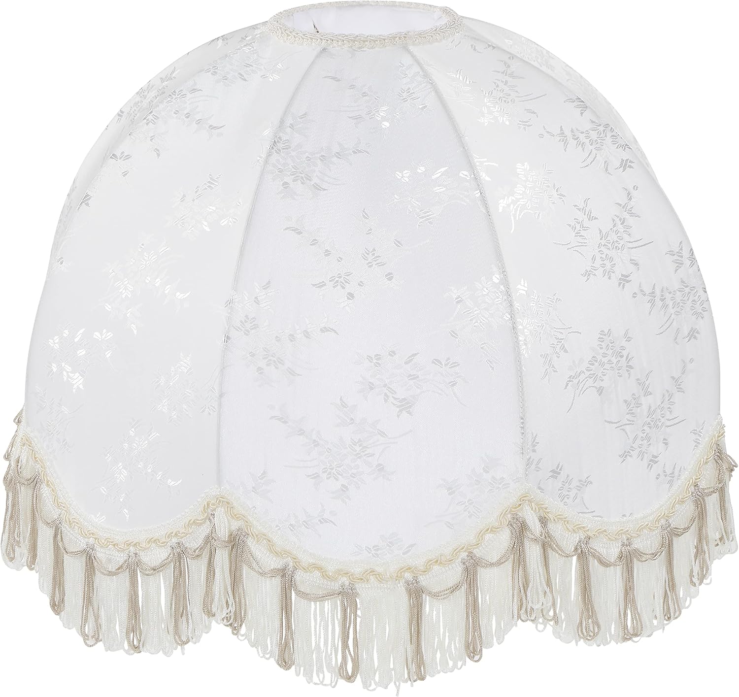 Aspen Creative 34524 Handsewn Scallop Dome Spider Lamp Shade in Beige with Jacquard Textured Fabric with Fringe, 4" Top x 16" Bottom x 12" Slant