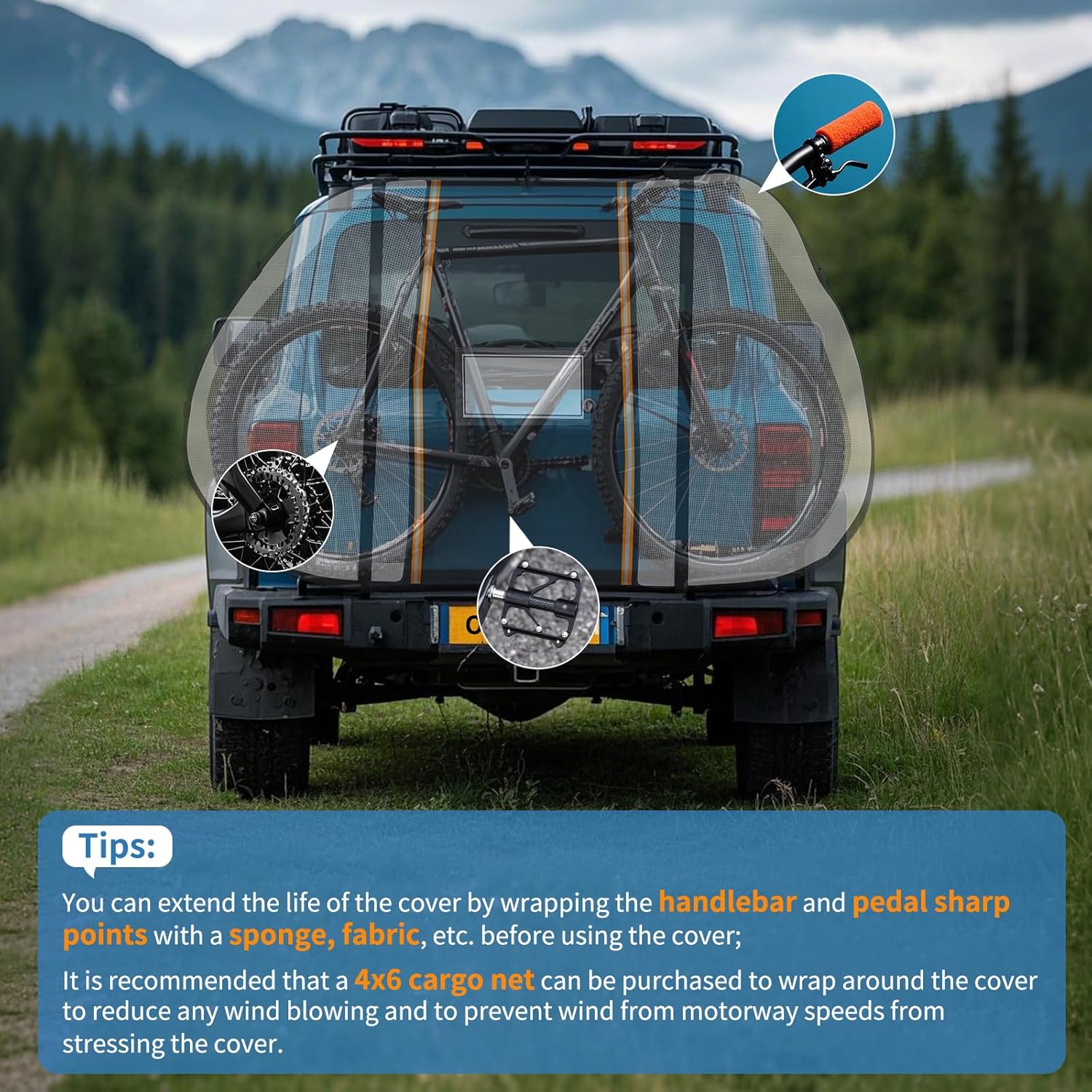 Bike Cover for Transport on Rack,Waterproof Tear Resistant Outdoor Bicycle Cover for 1,2 Bikes with Visible Tail Lights,License Plate Window and 2 Elastic Straps,80 ''L x 18''W x 50''H