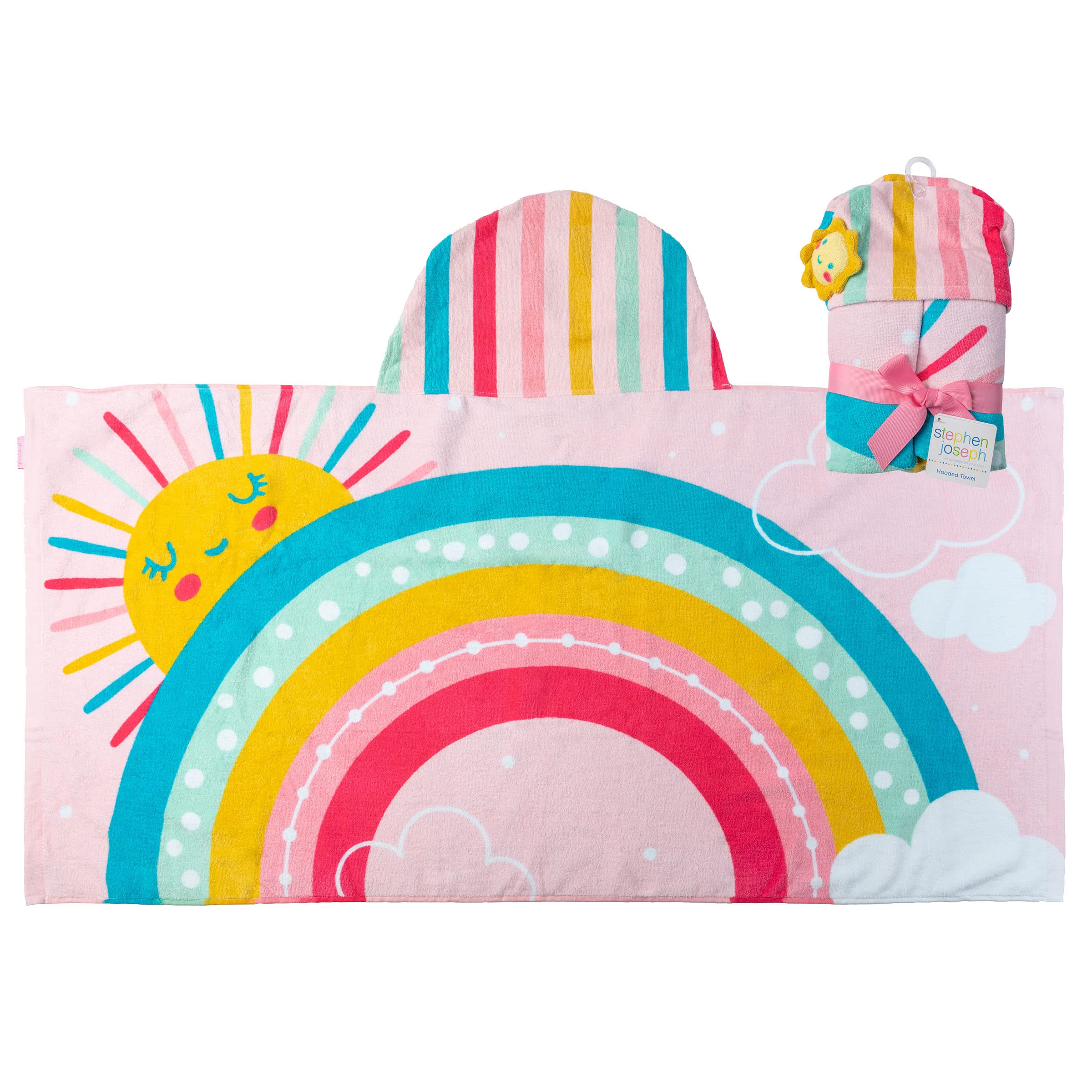 Stephen Joseph, Kids Hooded Beach Towel for Girls &amp; Boys (3-8 Years), Toddler Poncho Bath Towel with Hood, Soft Absorbent Cotton, Large 46”x 23.5”, Rainbow