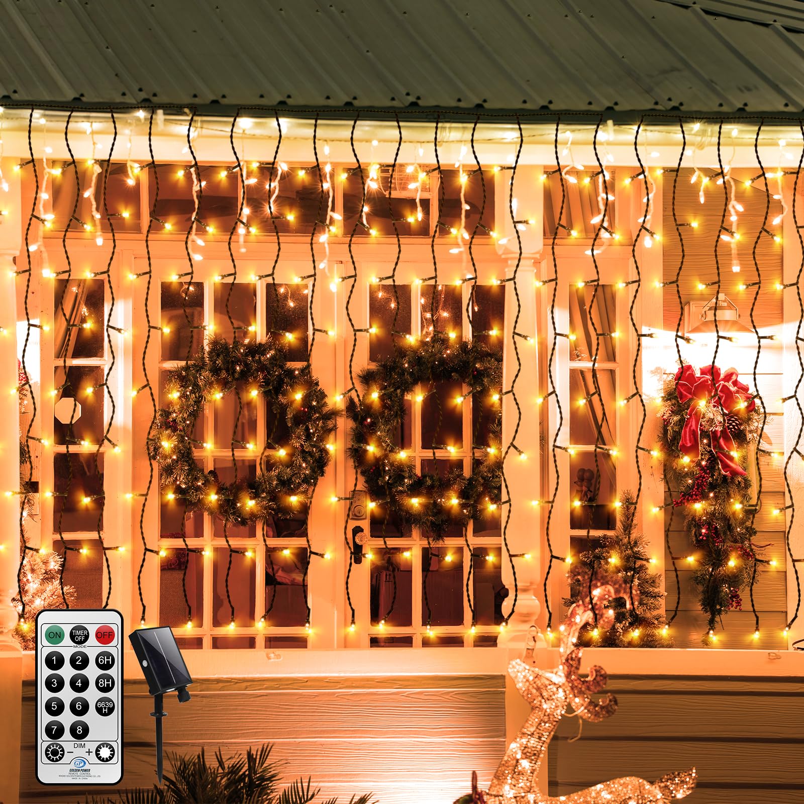 Guirnaldas Luces Led Solares Exterior,6x3m 600 LEDs Guirnaldas Luces Exterior,8 Modos de Luz, Impermeable Cortina LED para Navidad, Boda, Fiesta, Ventana, Balcón, Jardín