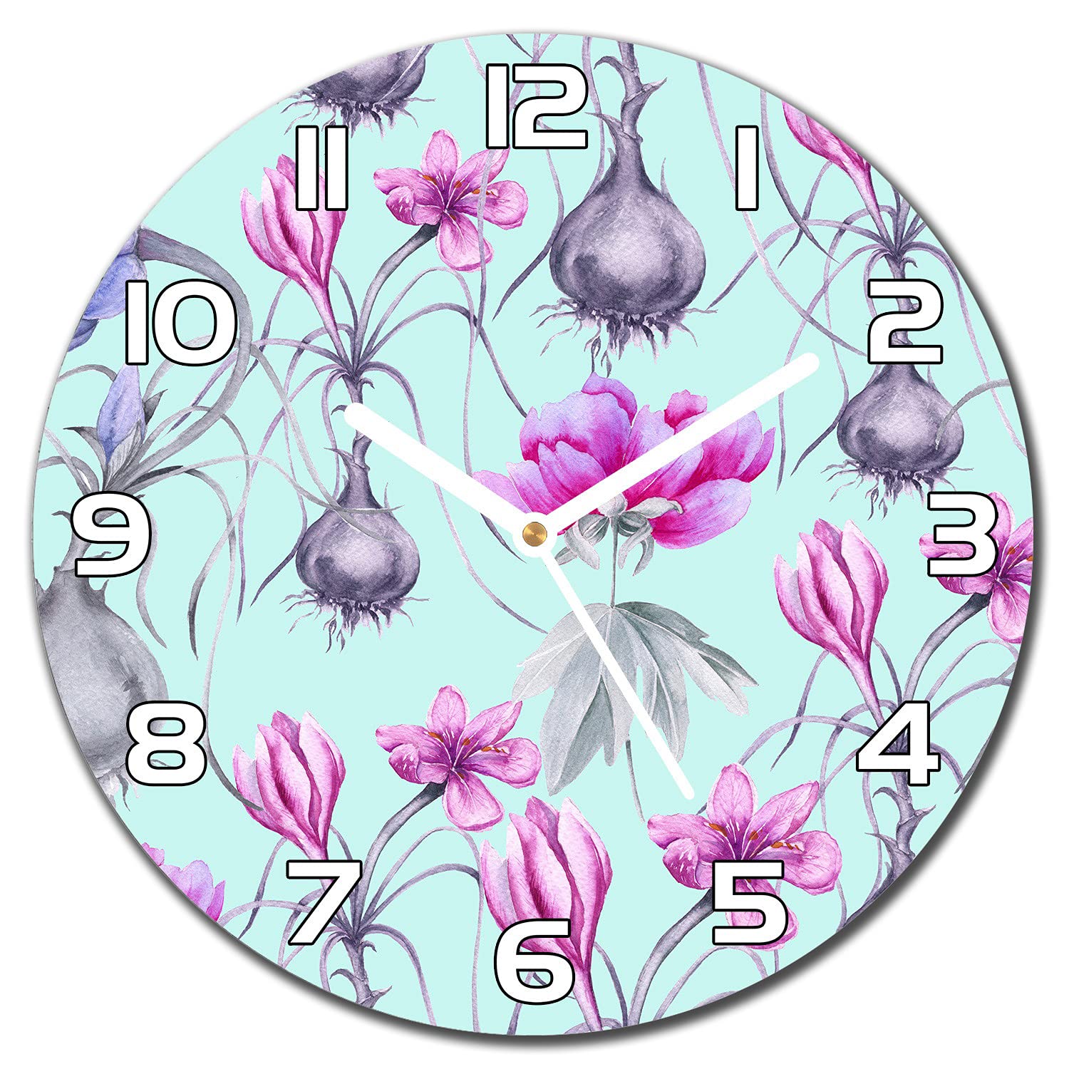 Horloge en verre murale 30 cm aiguilles blanches salon cuisine moderne