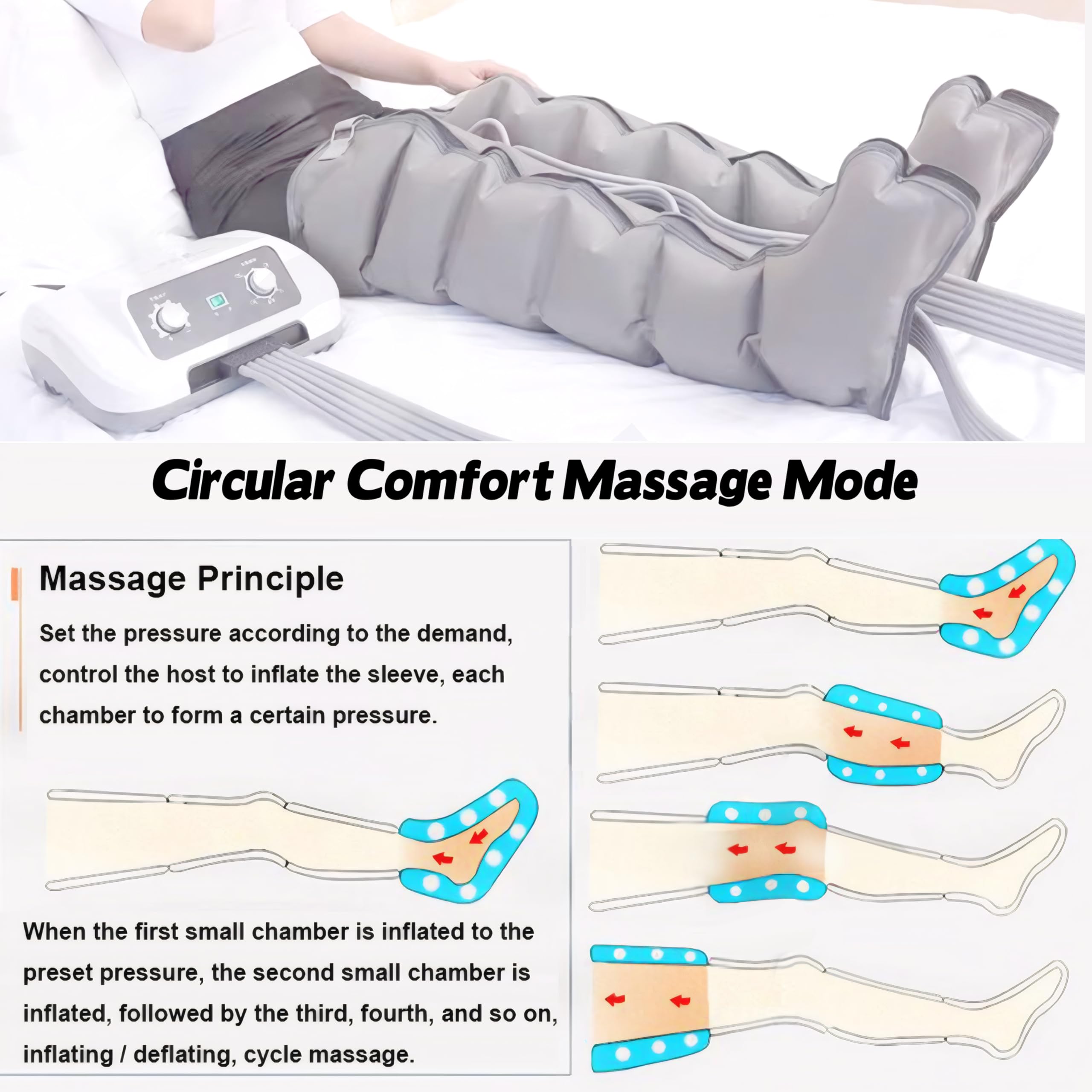 Masajeador presoterapia profesional piernas y abdomen brazos | Profesional Botas Presoterapia Piernas | 6 Cavidades Botas Presoterapia Piernas y Abdomen (6 Cavidades 2 Pierna + abdomen)