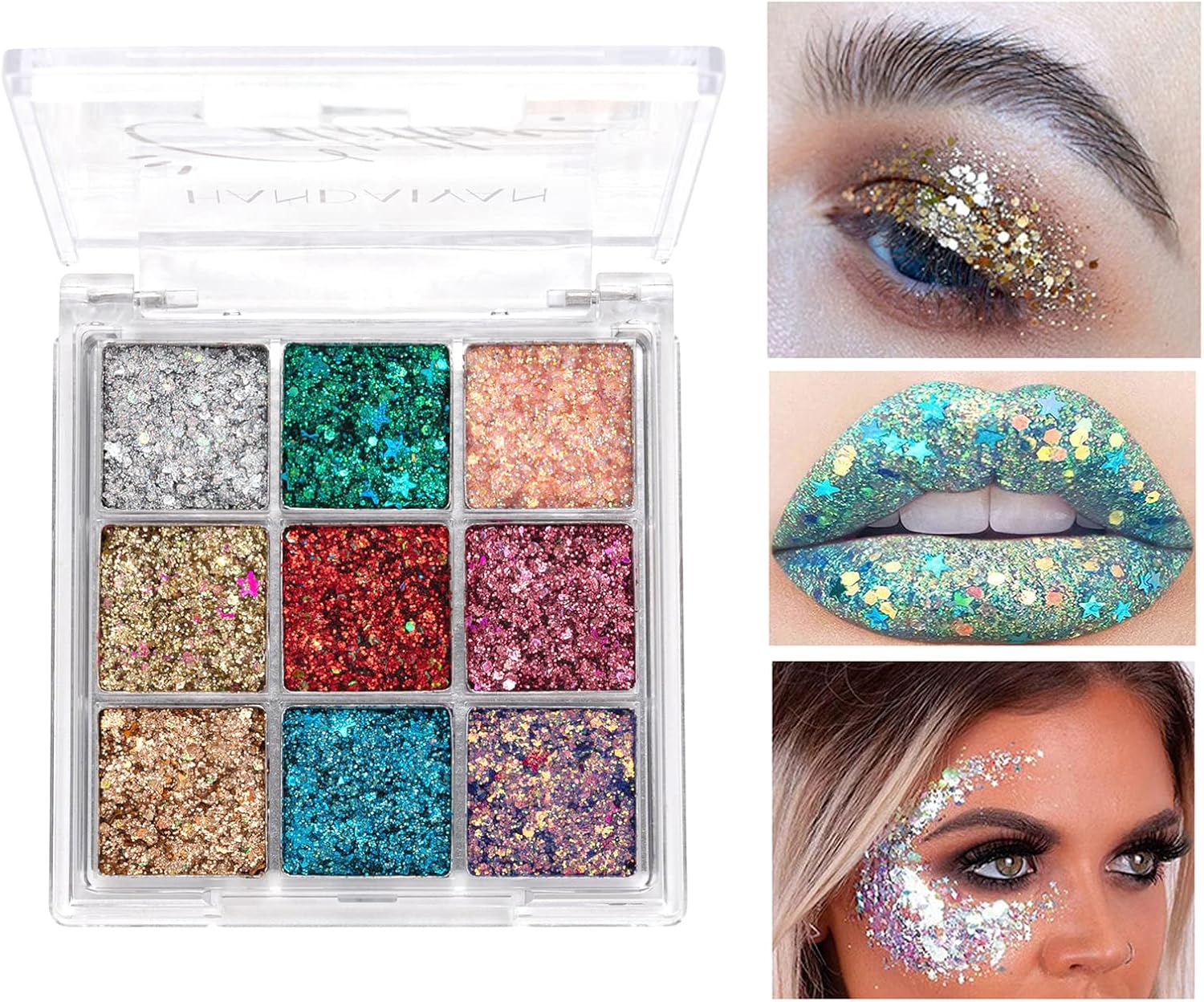 Oogschaduw, glitter-oogschaduw, palet met 9 kleuren, glanzend oogschaduw, parelglans-make-up, sterk gepigmenteerde glans, matte glitter, make-up-palet, duurzaam, waterdicht (03)