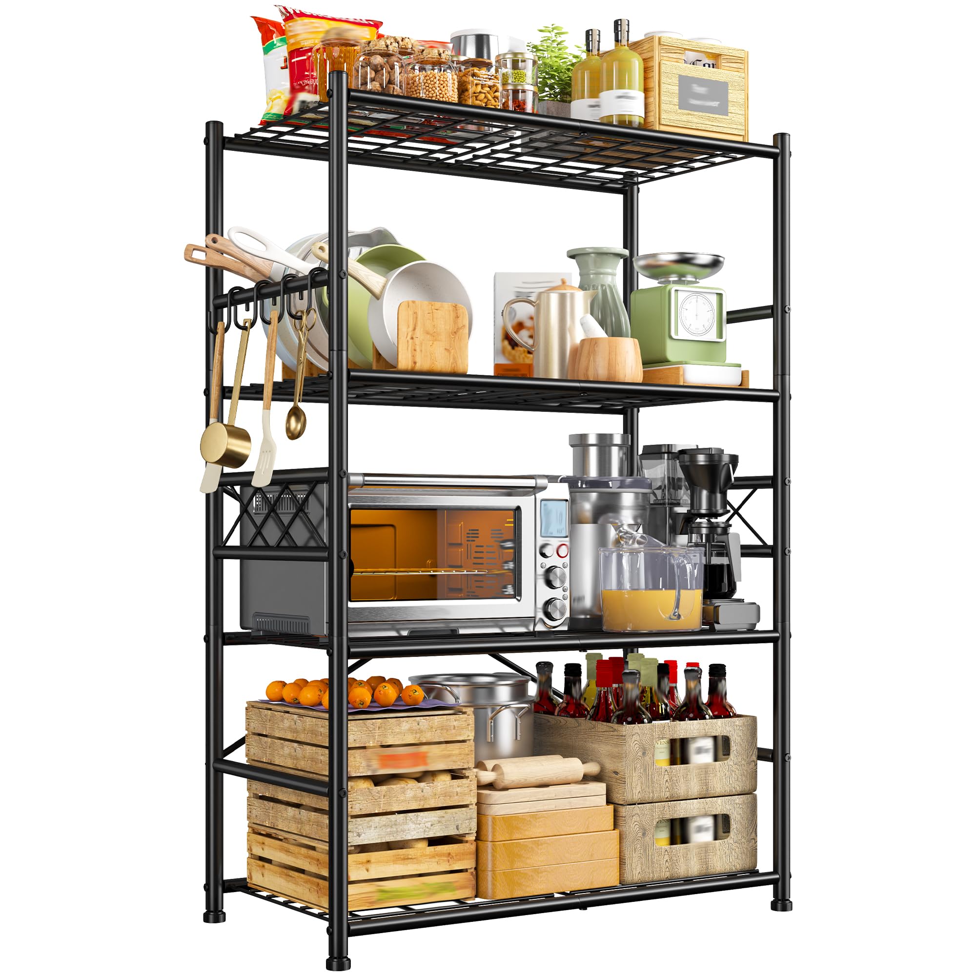 DurayLoly 5-Tier Metal Shelving with Hooks &amp; Side Panel for Kitchen Pantry