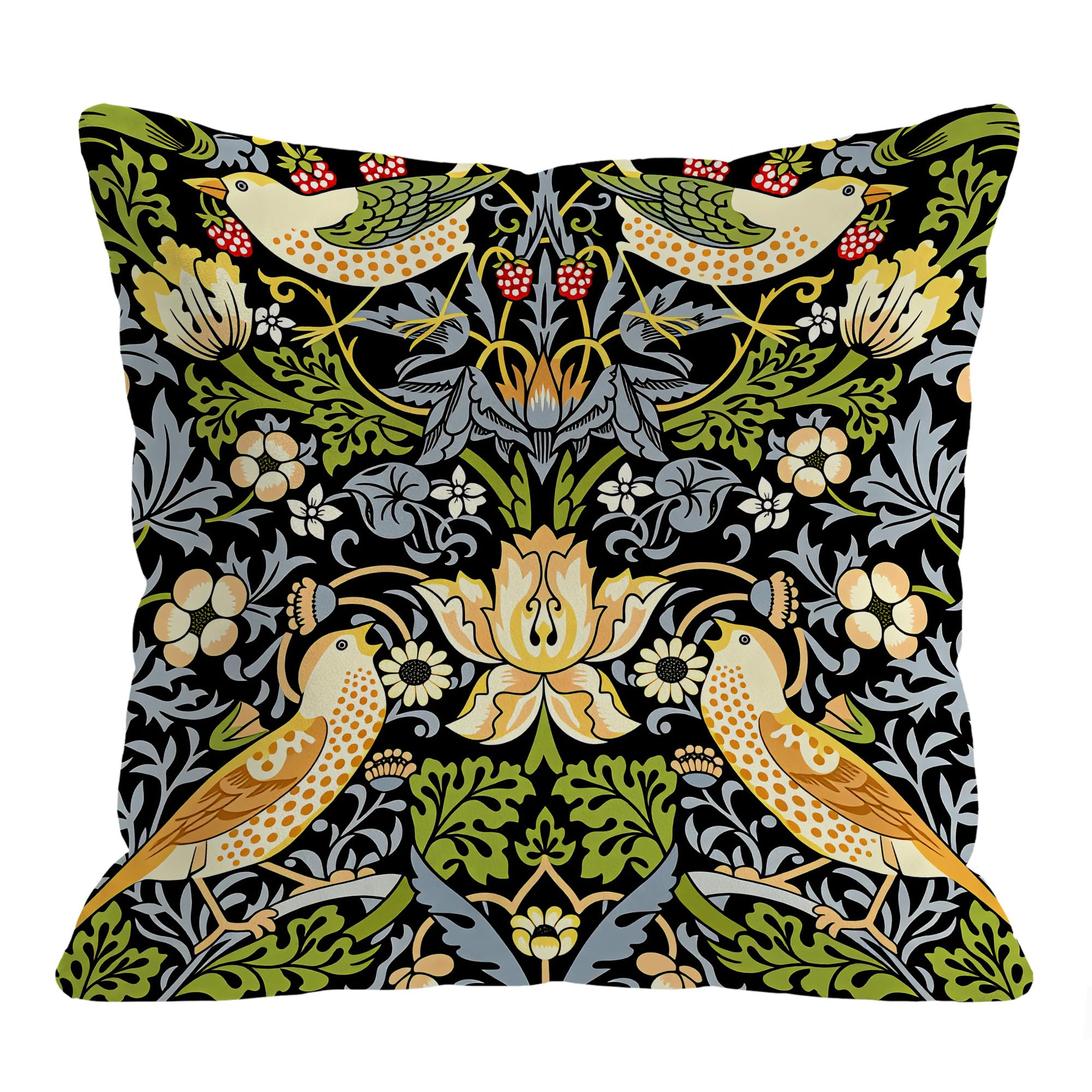LASLEN Bird Strawberry Thief Cushion Covers 45 x 45 cm Decorative Throw Pillow Covers Square Throw Pillow Case 18 x 18 Inch Pillowcases for Sofa Couch Bed Decor
