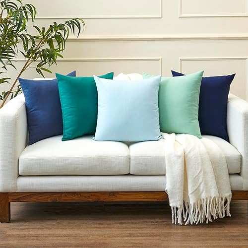 Vista 106 de Encasa Homes - Juego de 2 fundas de almohada, 18 x 18 pulgadas, lona de algodón teñidas, cuadradas, decorativas, para sofá, silla, cama y hogar, Azul