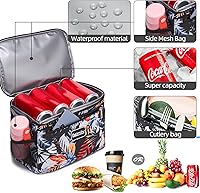 Vista 6 de Lonchera aislada para mujereshombres, paquete de 2 loncheras pequeñas, lonchera reutilizable para el trabajo, bolsa a prueba de fugas con correa