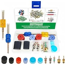 Air Conditioning Valve Core Kit, Cap & Valve Core Set, AC Valves Core with A/C System Charging Port Caps, AC R12 R134a Teflon Seal Refrigeration, Car & HVAC AC Charging Port Seal Caps Kit, 20PCS