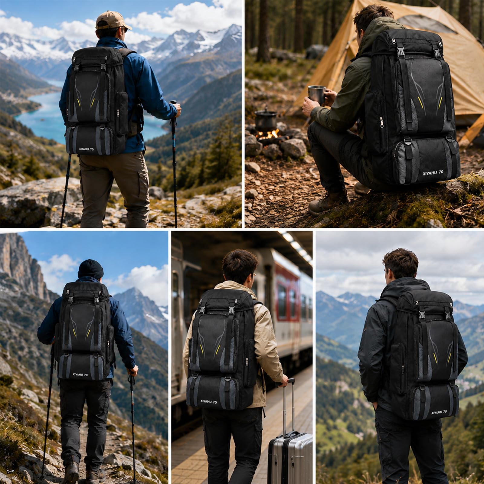 70L Campingrucksack Wanderrucksack Herren Damen Großer Trekkingrucksack Reiserucksack Wasserdicht Wandern Taktischer Rucksack mit Regenhülle für Camping Trekking Mountainering Outdoor Reisen
