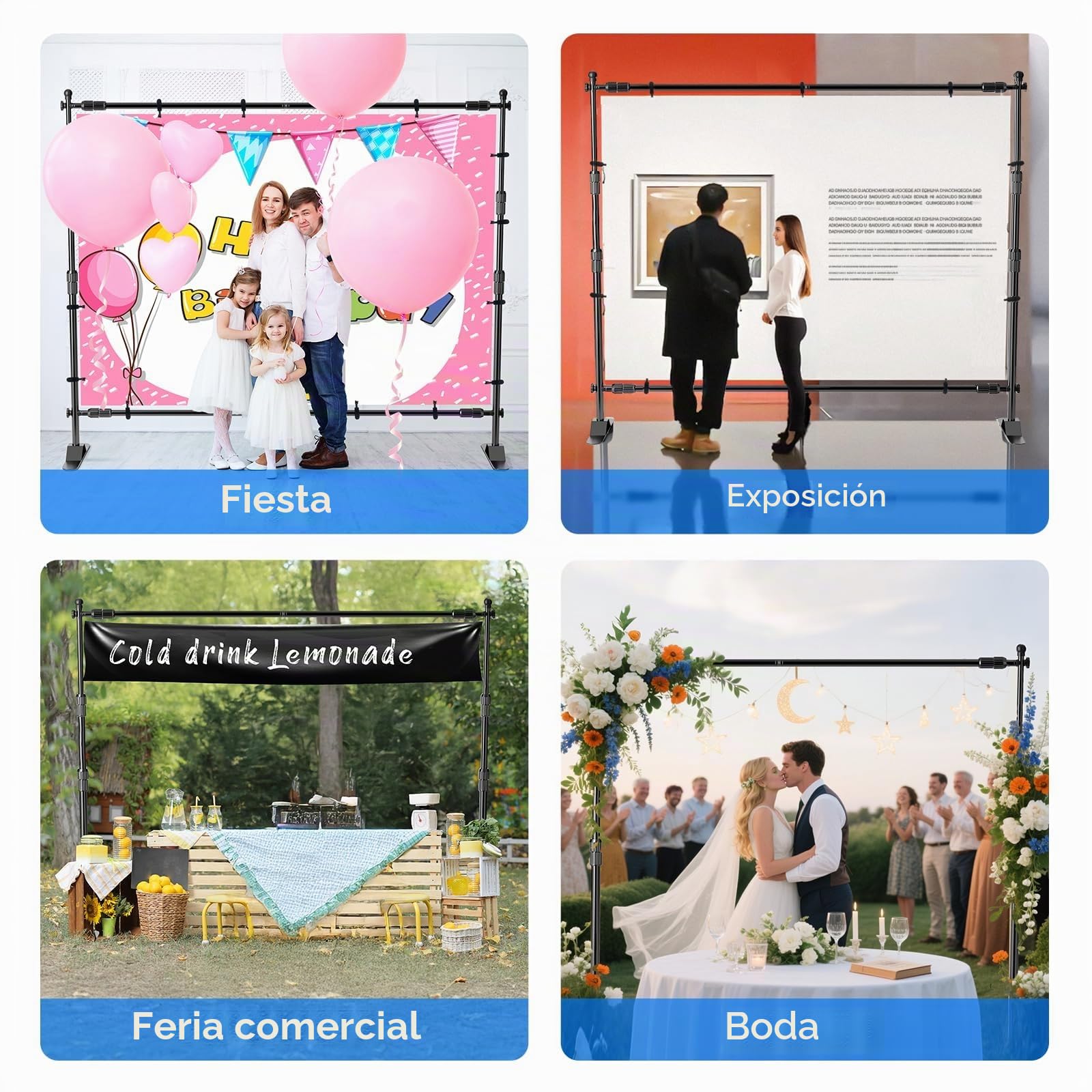 EMART Soporte de Fondo 3 x 2,4 m, Sistema de Telón de Fotográfico Ajustable con 2 Sacos de Arena para Fotografía de Estudio, Retratos y Productos