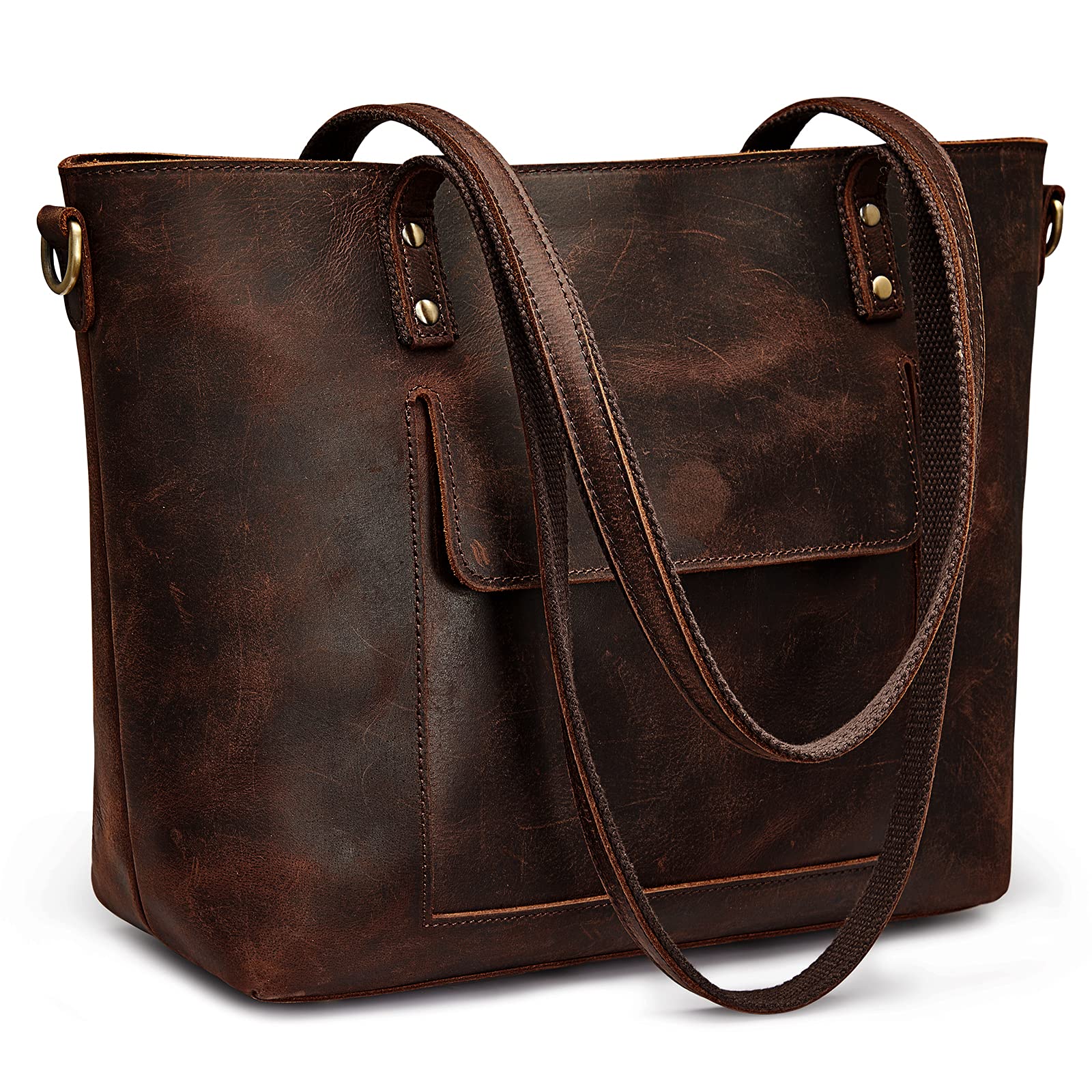 S-ZONEWomen Genuine Leather Tote Bag Shoulder Handbag Vintage Crossbody Purse