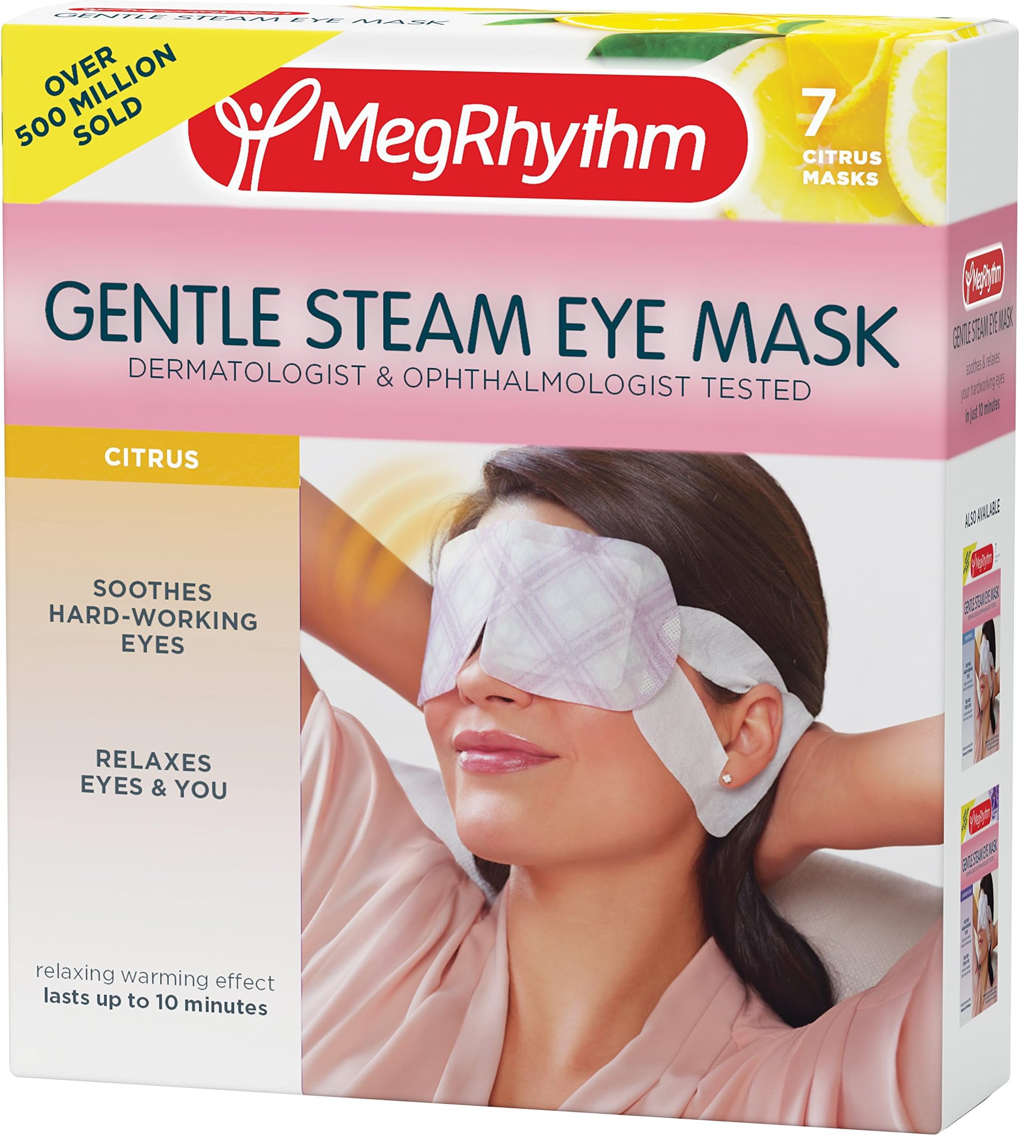MegRhythm Gentle Steam Eye Mask, Citrus, Soothing Steam Eye Mask, Rejuvenates Eyes, Reduces Tension, 7 Count, Dermatologist and Ophthalmologist Tested