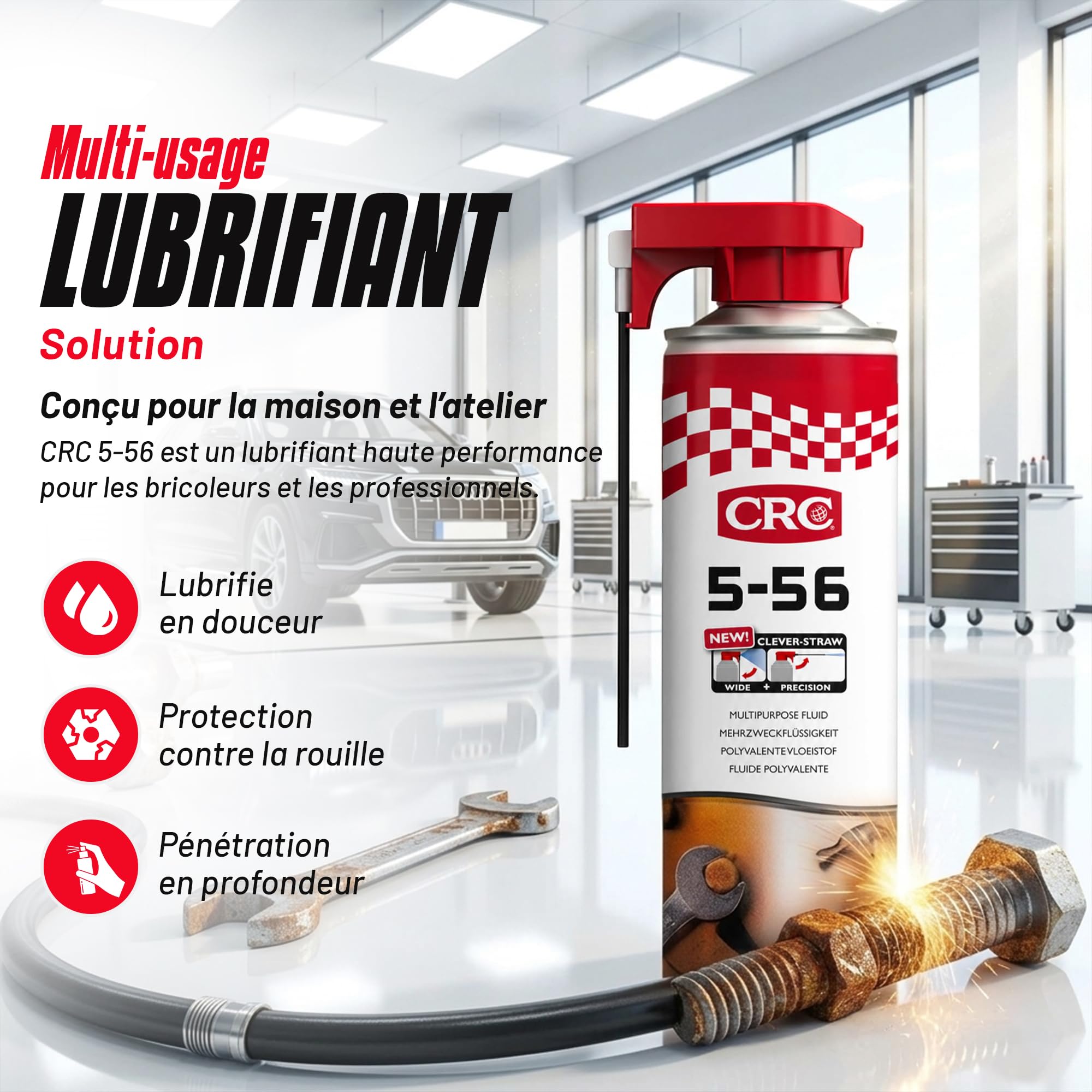 CRC 5-56 - Pack de 6 lubrifiants Multifonction - Spray Double Position - Dégrippant puissant - Anti-corrosion - Anti-Humidité - 500 ml