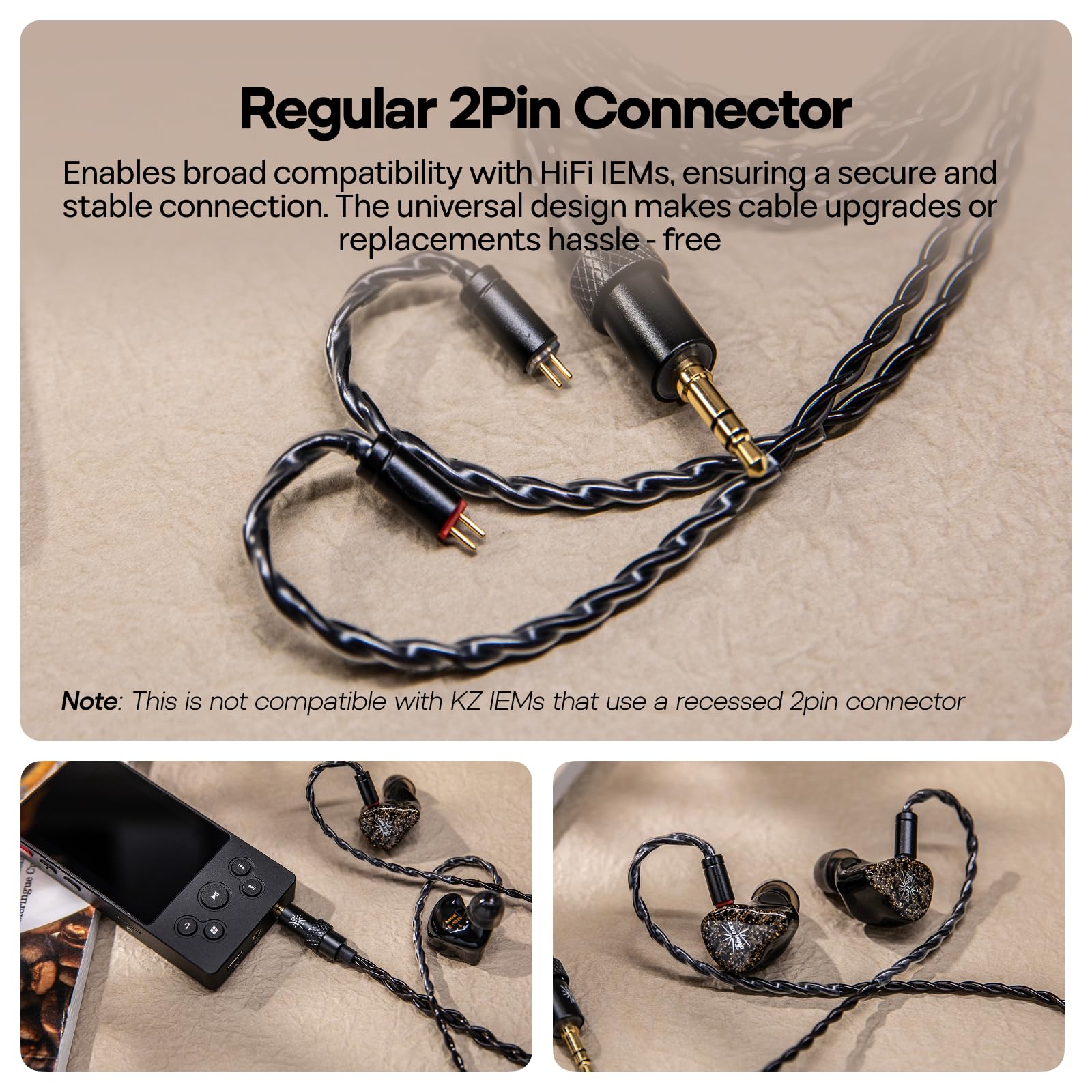 Linsoul Kiwi Ears x B_Media Terras Câble IEM 1,25 m, avec Type-C USB C/3,5 mm/4,4 mm, Câble de Moniteur Intra-auriculaire 4N en Cuivre Monocristallin Mise à Niveau HiFi pour Astral Orchestra II Arete