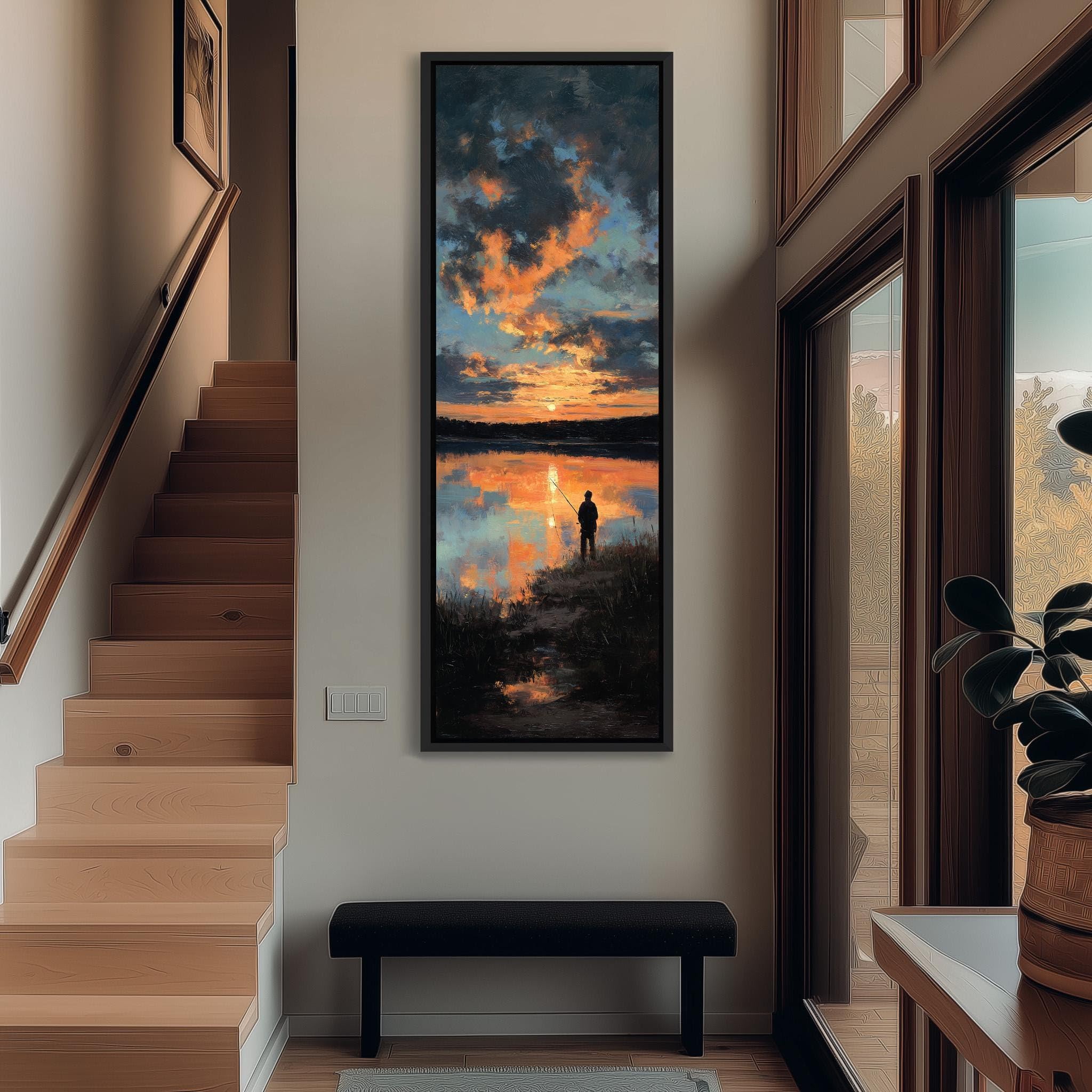 Toile verticale de pêcheur silhouette de lac décoration chalet rustique - 8