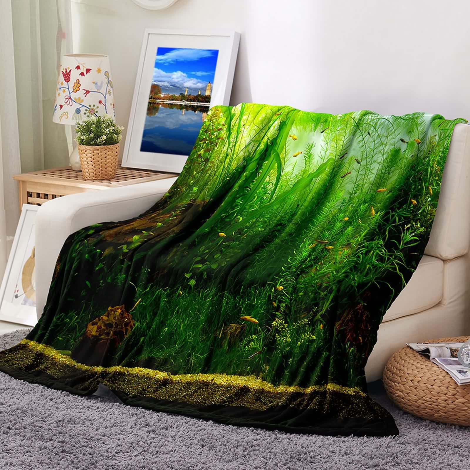 Couverture polaire flannel verte 80x120cm plaid canapé KnSam confortable