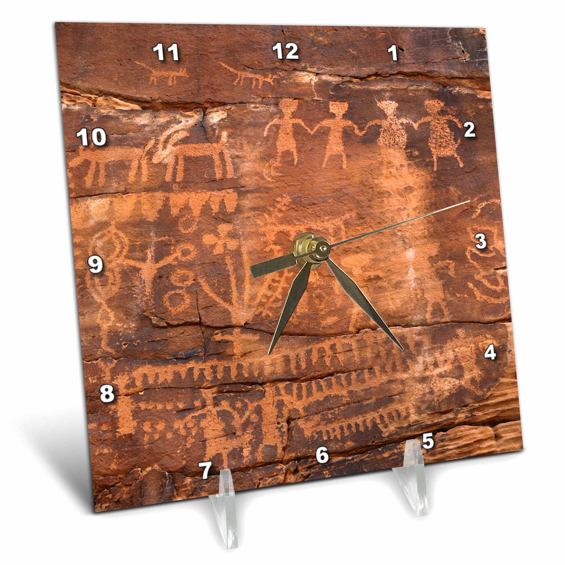 3D Rose USA-Southwest-Indian Petroglyphs on Sandstone Desk Clock, 6