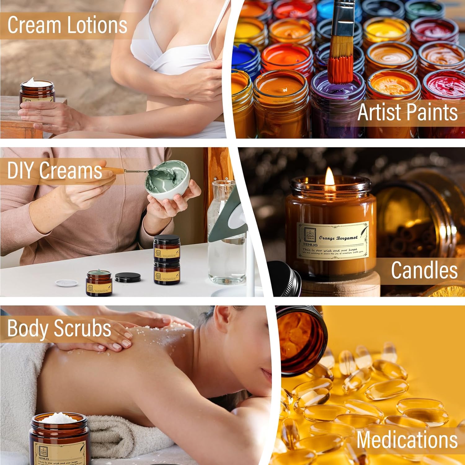 4 oz Glass Jars with Lids,Amber,12 Pack Empty Cosmetic Containers with Inner lids and Inner Liners,Black Metal Lid,Refillable Round Airtight Jars,Use to store Lotion,Powders,Candle Making