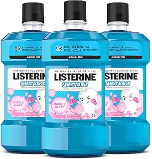Listerine Smart Rinse Mouthwash, Children's Zero Alcohol, Fluoride Rinse, Anti Cavity Mouth Rinse, Bad Breath Treatment, Mouthwash for Kids; Bubblegum Flavor, 16.9 Fl. Oz (Pack of 3)