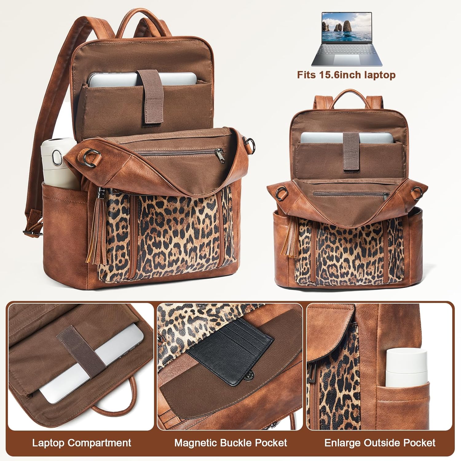 Shrrie Laptop Backpack for Women 15.6 inch,Travel Leather Backpack Purse Nurse Teacher Carry on Backpack Computer Bag,Professional Water-Resistant College Business Work Casual Daypack,Two-tone Maroon - Image 6