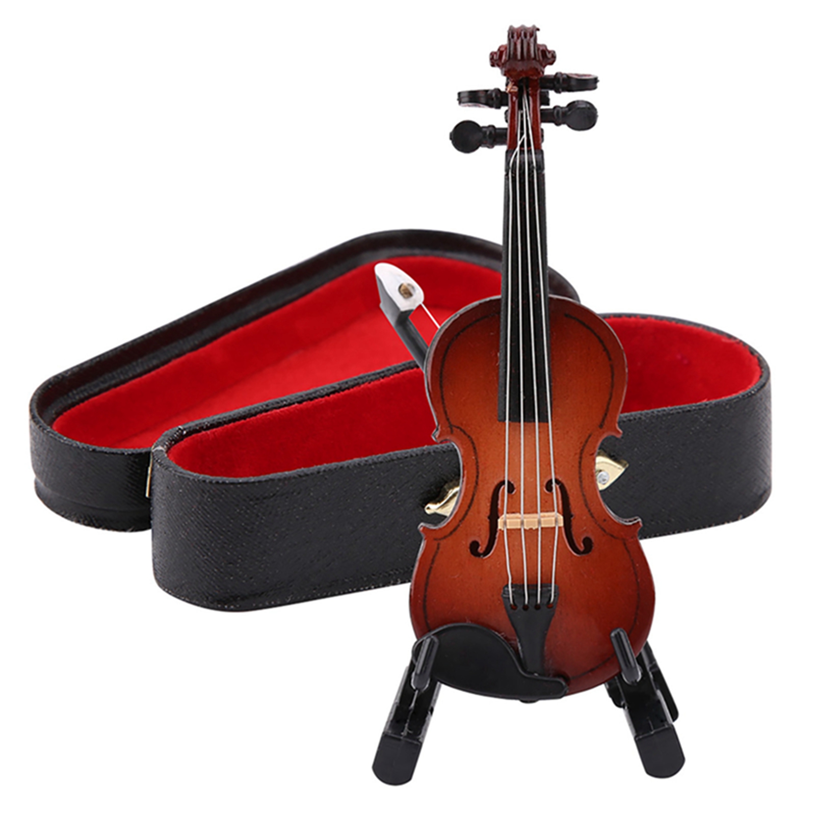 Miniatuur Viool Model - Miniatuur Viool Model met Stand Case Poppenhuis Accessoires Mini Muziekinstrument Decor Gift