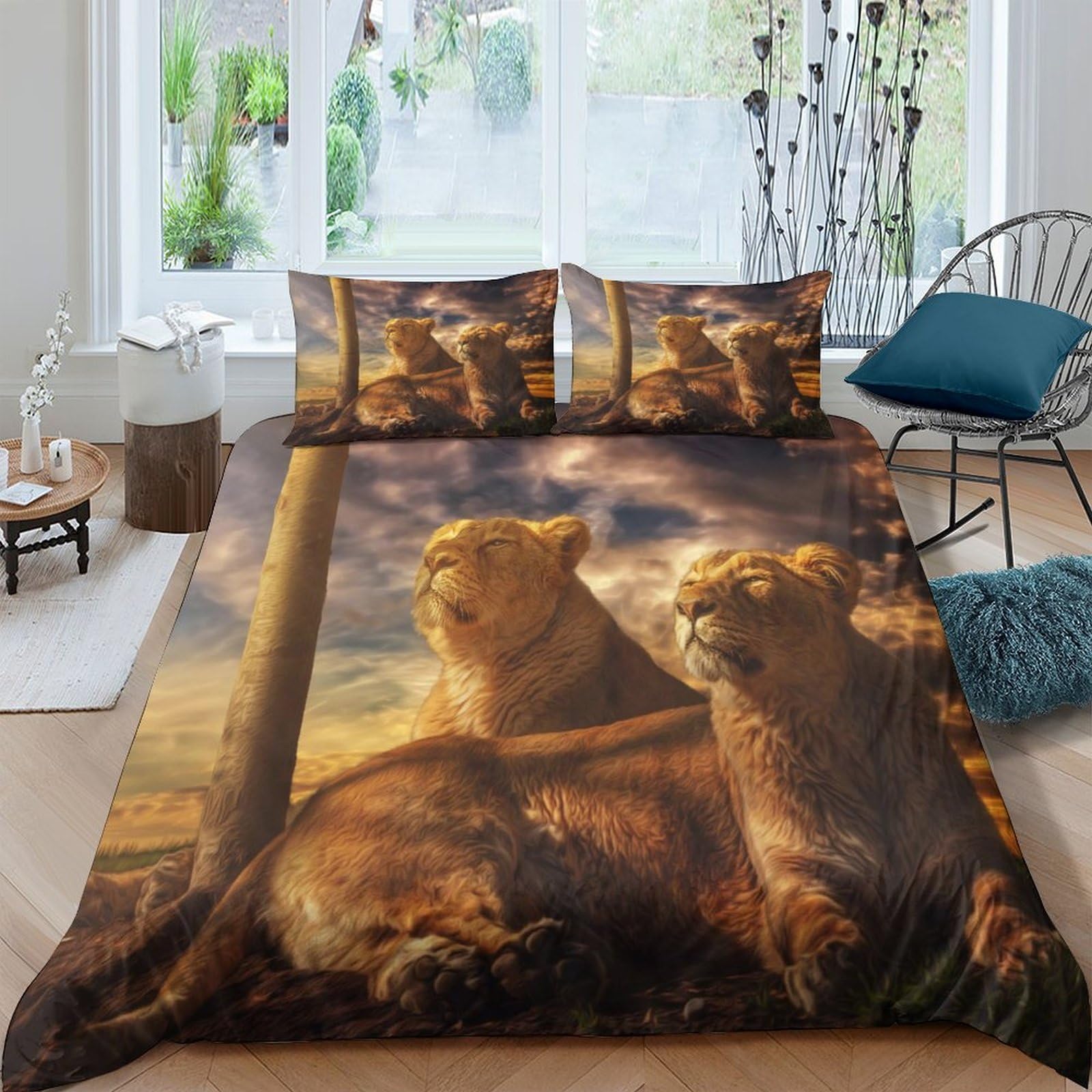 Ctjqhvkz Style-3 3D Printed Lion Family Fitted Sheet Microfiber Soft Brown Jungle Mattress Cover For Bedroom Dorm Bed Decor Easy Care Single（135X200cm）