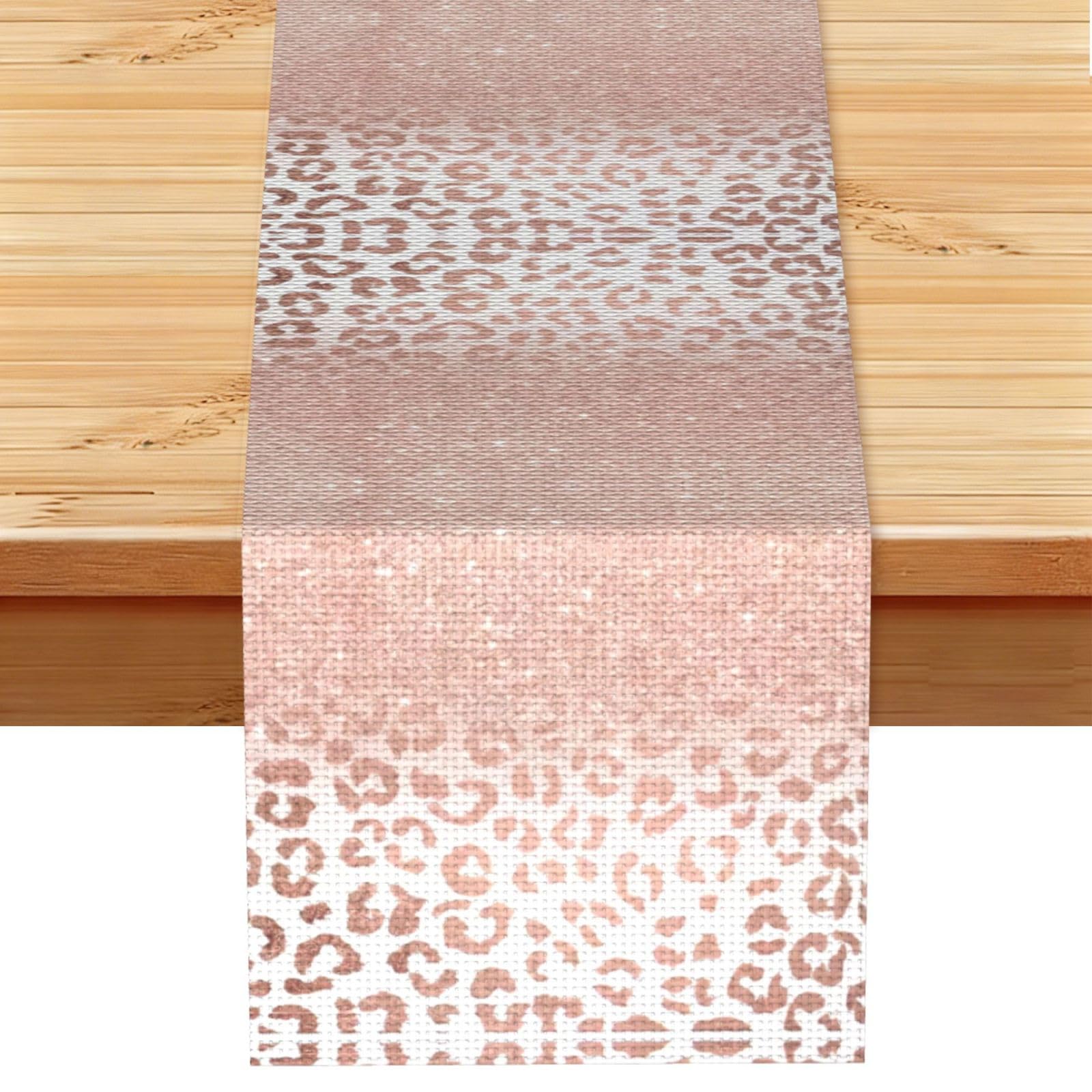 rose gold glitter Printed Dining Table Runner 13x72 Inch, Non-Fading Decor for Kitchen Dresser Fireplace Mantel