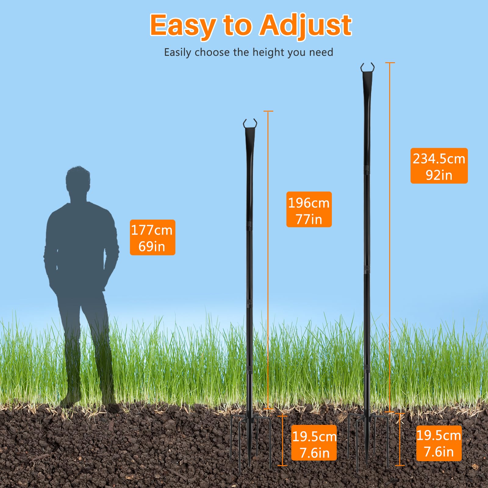 String Light Pole for Deck 2 Pack 9.8 Feet Metal Outdoor Hanging String Light Poles with Fork - Image 3