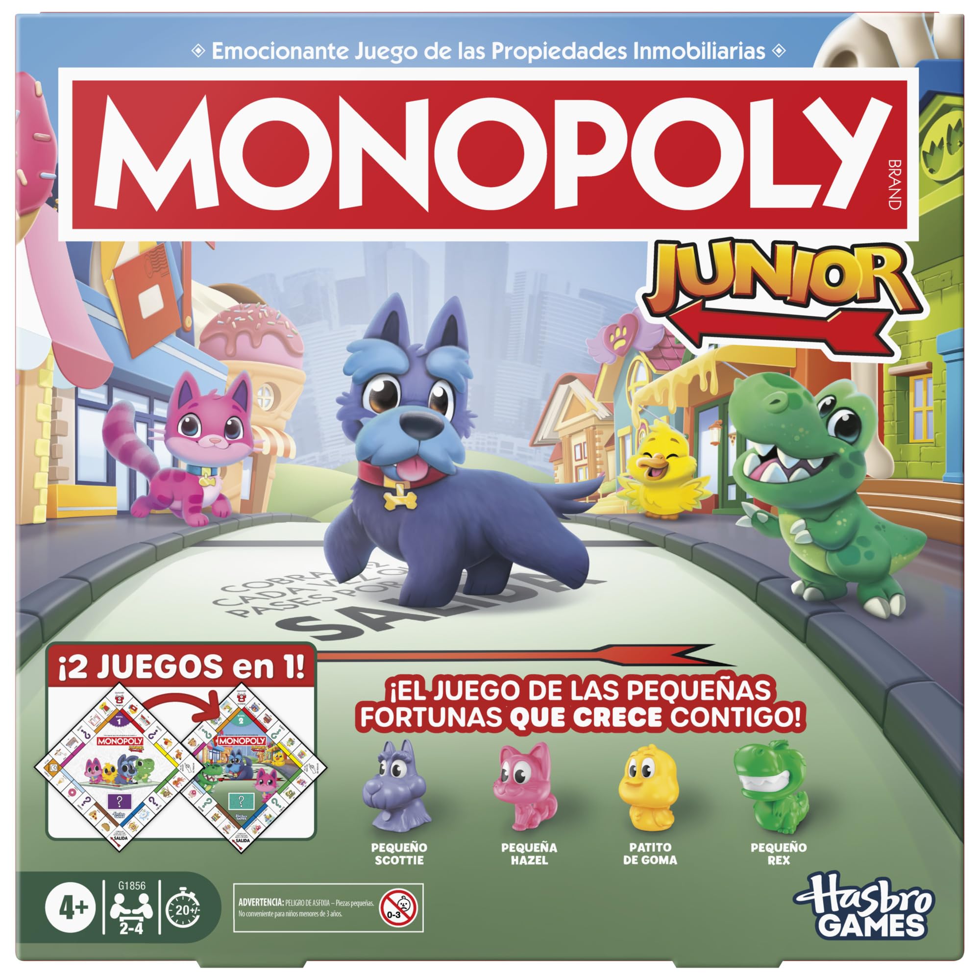 Juego de Mesa Monopoly Junior (Edición 2026) | 2 Juegos en 1 para niños pequeños, Tablero de 2 Caras | A Partir de 4 años | 2-4 Jugadores | 20 min. | Regalos preescolares - Versión en español