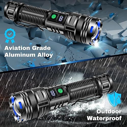 Miniatura 7 de Linternas recargables de 300000 lúmenes altos, 4,921.3 ft de largo haz LED de mano, linterna táctica súper brillante con pantalla de alimentación y