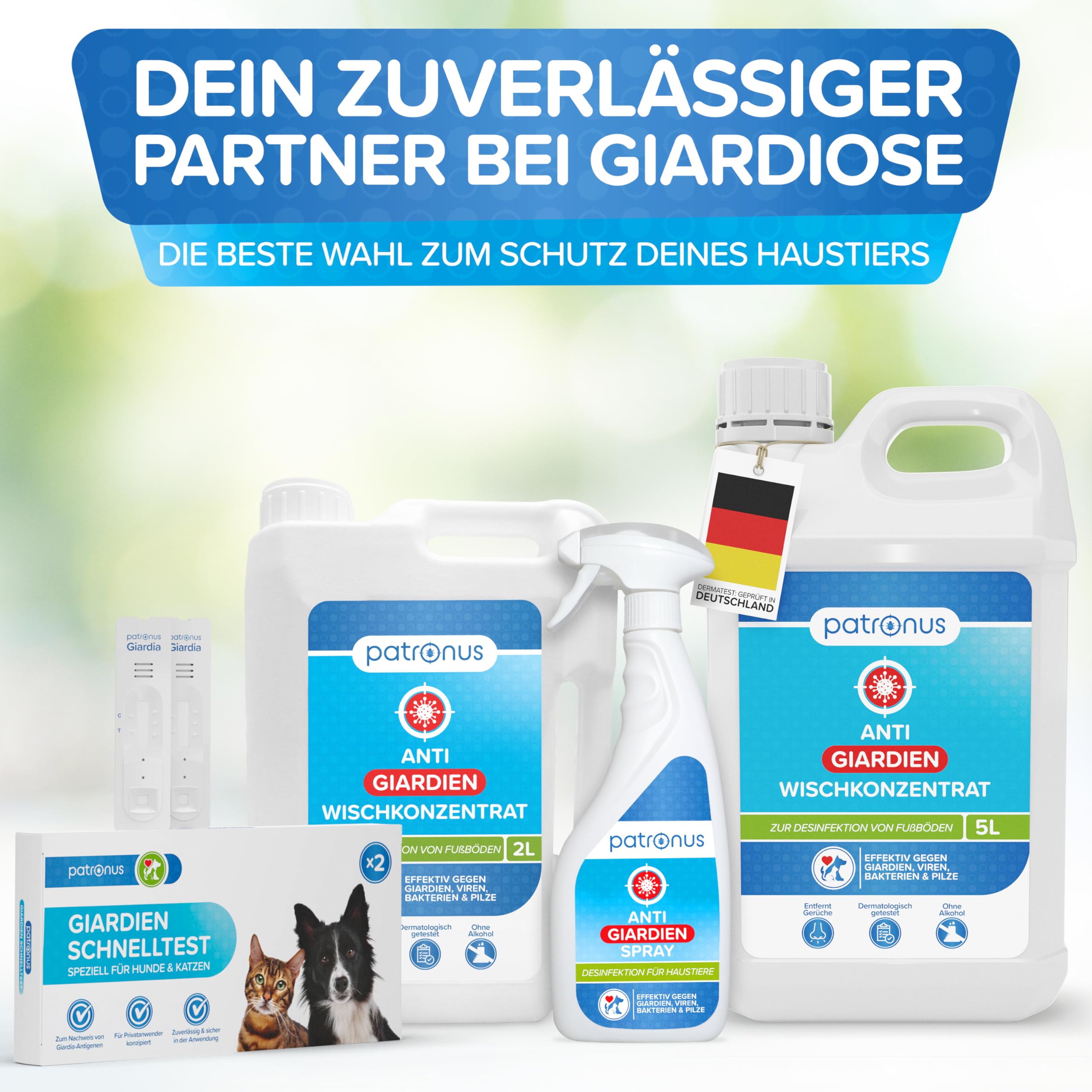 Patronus Giardien-Wischkonzentrat für Haustiere zur Desinfektion von Fußböden - 2 Liter Desinfektionsmittel zur Reinigung von Oberflächen gegen Giardien, Viren, Bakterien & Pilze