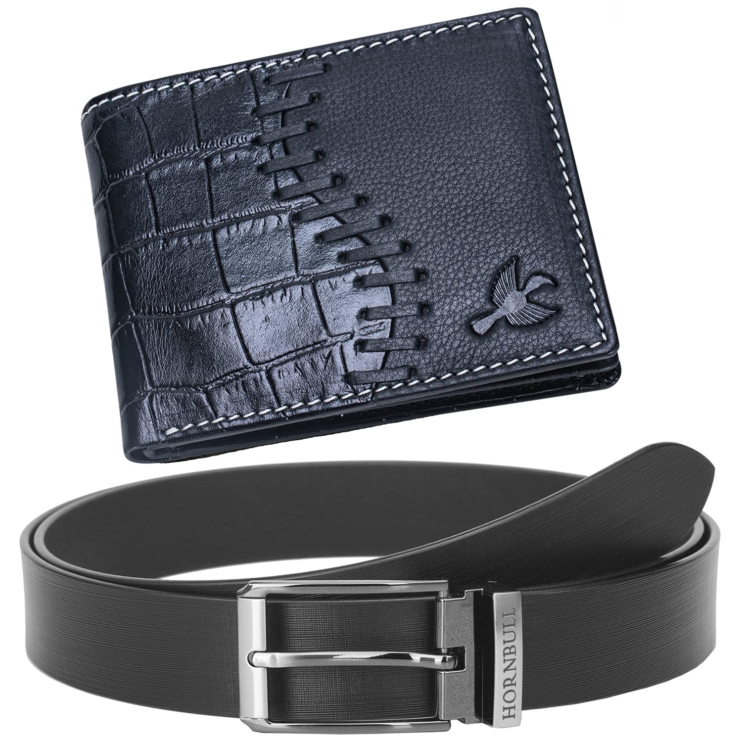 HORNBULL Gift Hamper for Men | Black Wallet and Black Belt Mens Combo Gift Set | Leather Wallets for Men | Mens Wallet BW104162