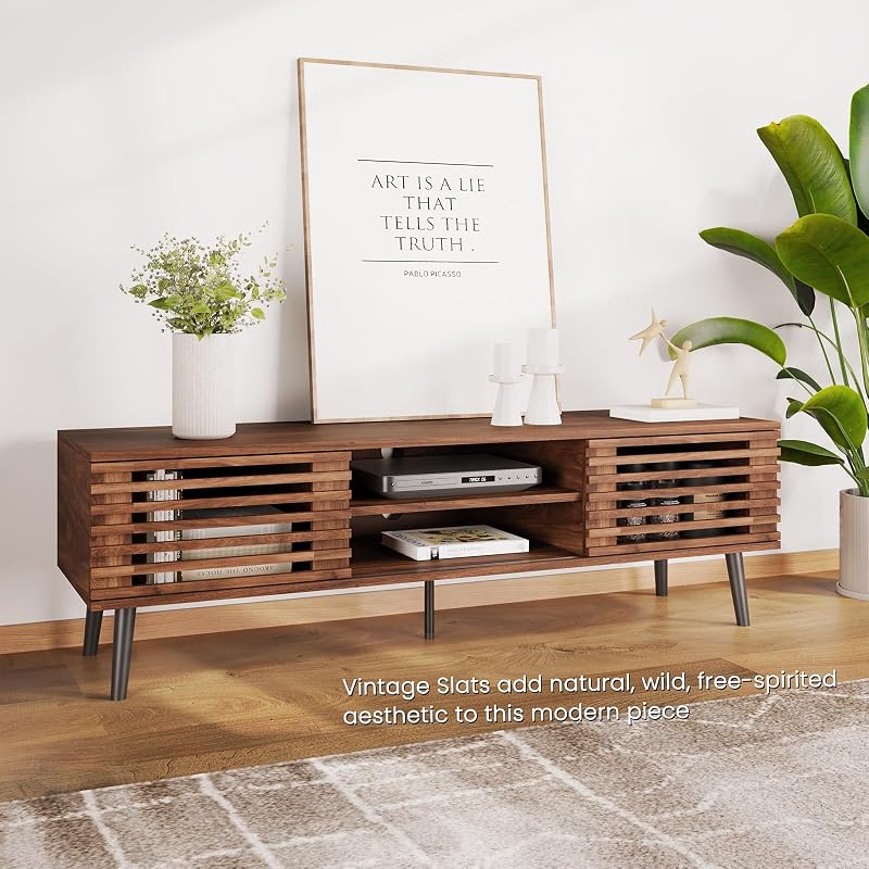 HAIOOU 52" Mid Century Modern TV Stand for 50-60 inch TV - Walnut Brown image 3
