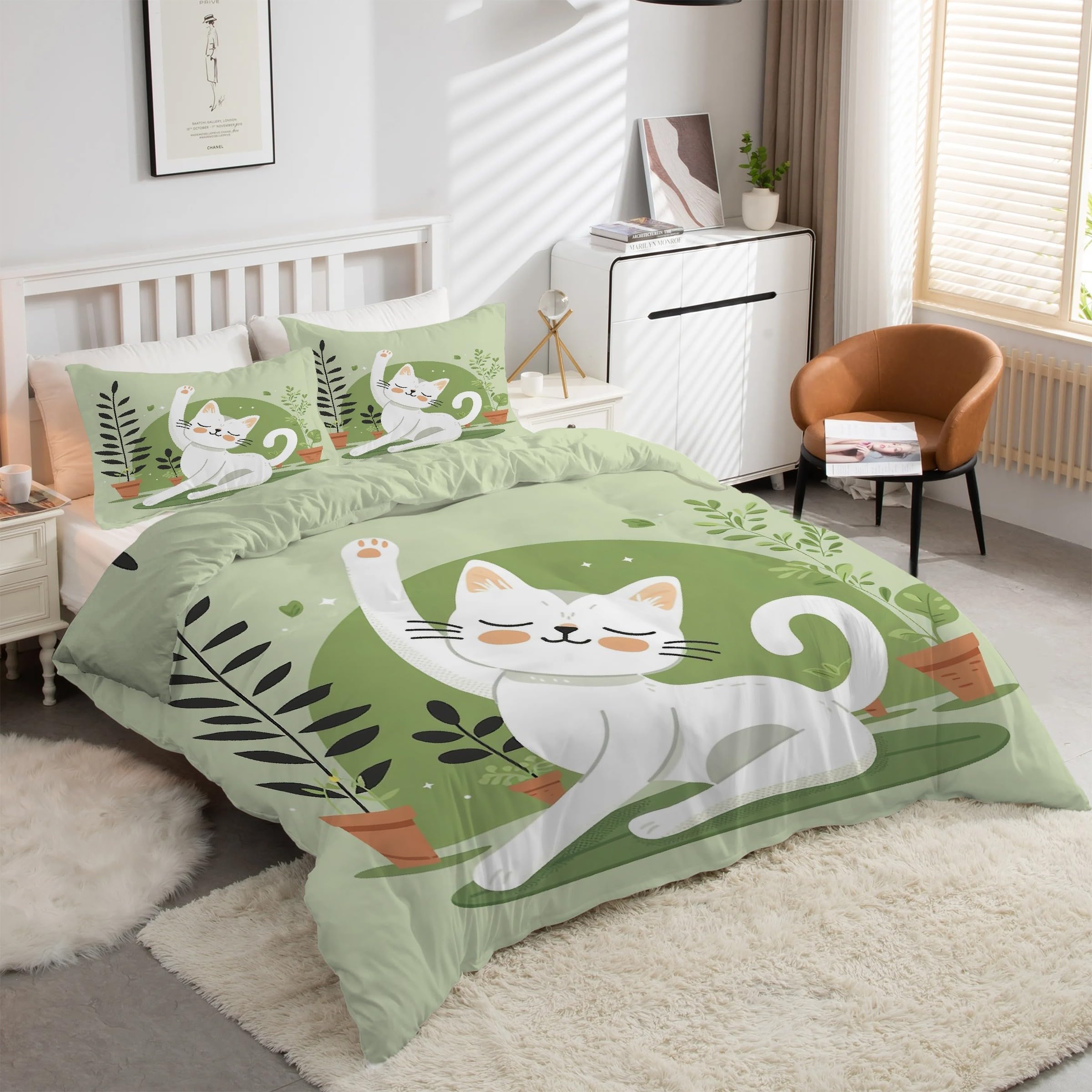 Housse de couette 220x240 chat vert pour une chambre douce et cocooning