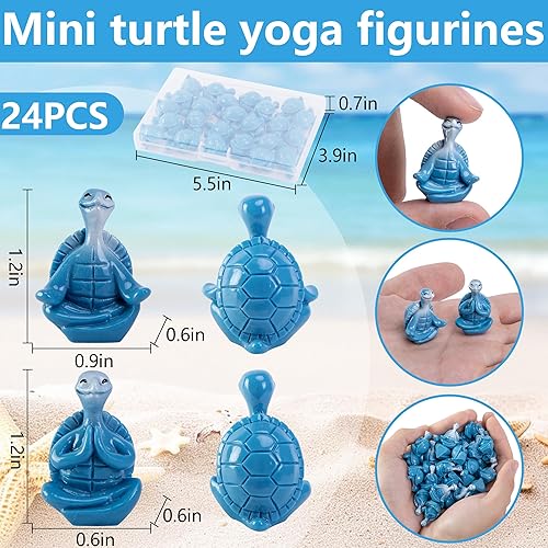 Miniatura 2 de Watayo 24 mini figuras de yoga de meditación de tortuga marina, estatua de resina de tortuga de yoga zen en miniatura, playa costera, pequeñas