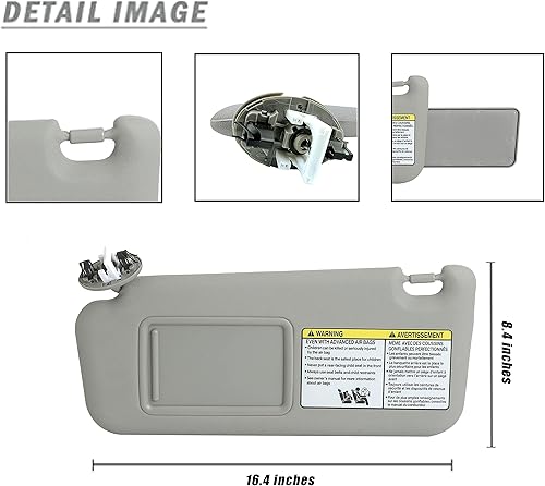 Miniatura 3 de MYFANDOOR Visera solar izquierda del lado del conductor para Toyota RAV4 2006-2013 con relación de luz de tocador # 74320-42501-B2 74320-42500-B0